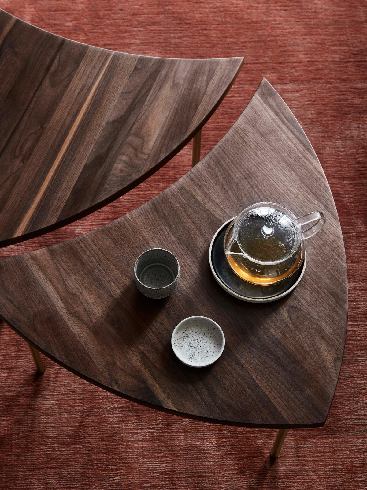 PINWHEEL HM7 Side Table, Oiled Walnut with Brass Base