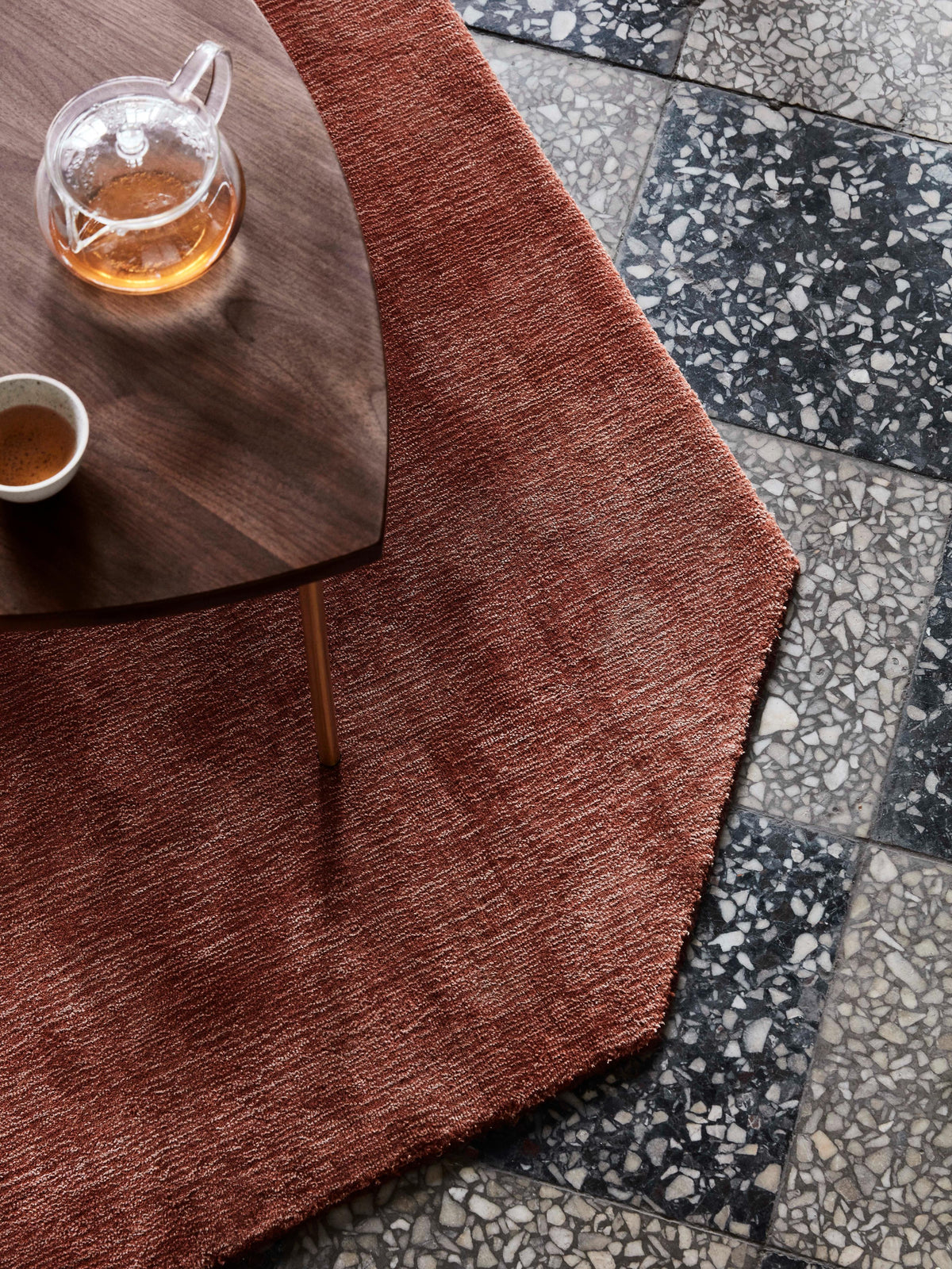 PINWHEEL HM7 Side Table, Oiled Walnut with Brass Base