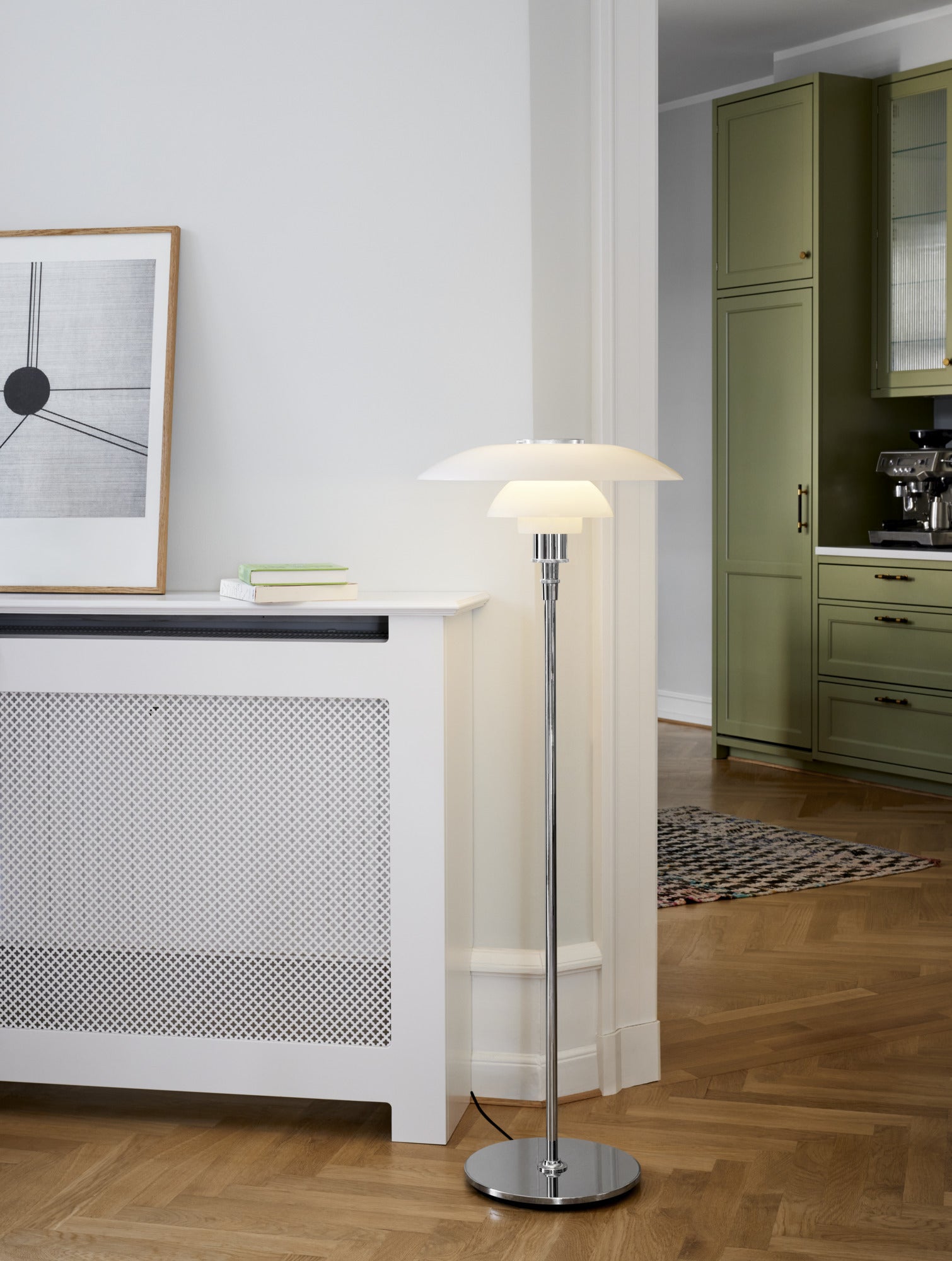 Stehlampe PH 4½-3½ weiß mit verchromtem Fuß