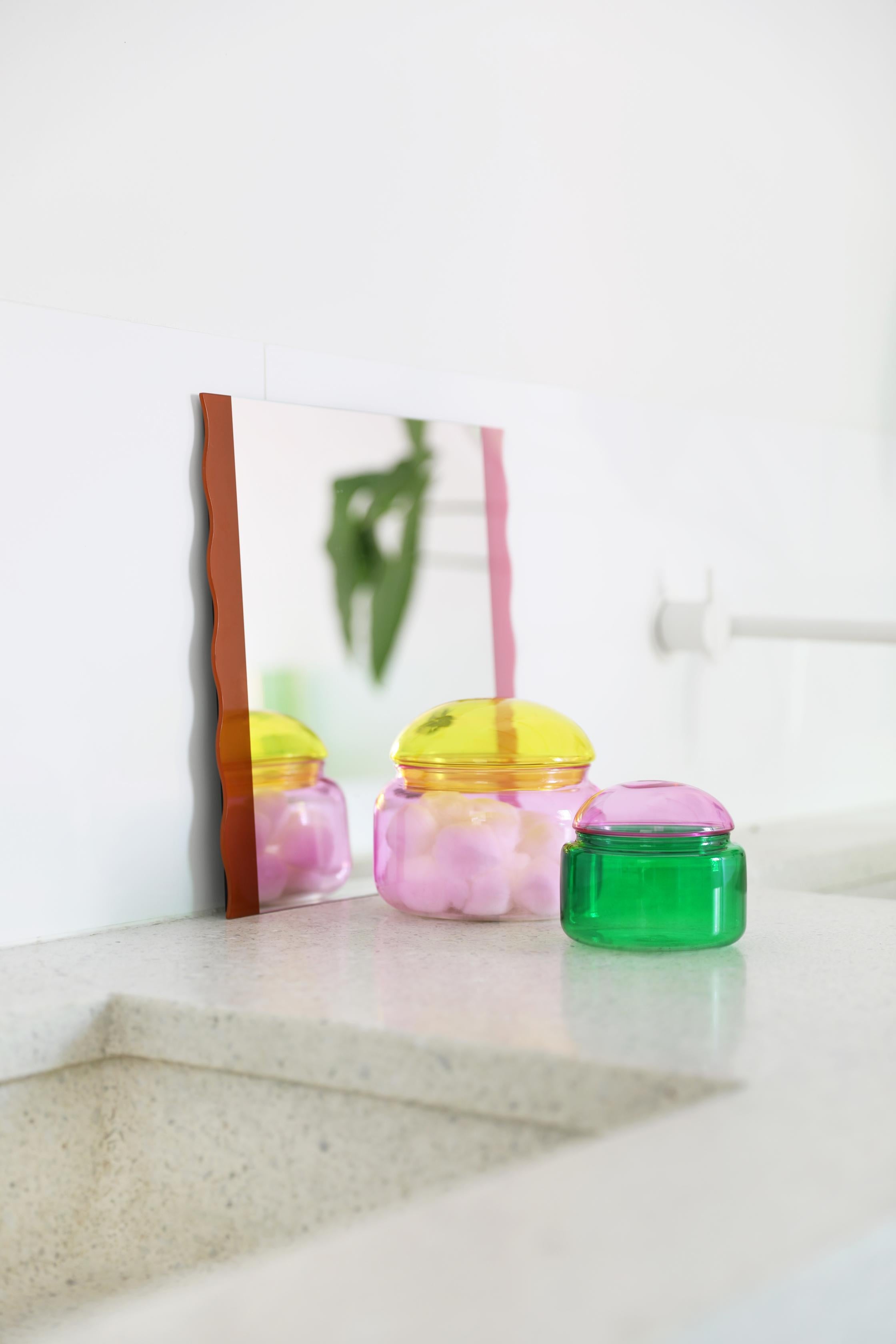 Glass container PUFFY pink with yellow lid