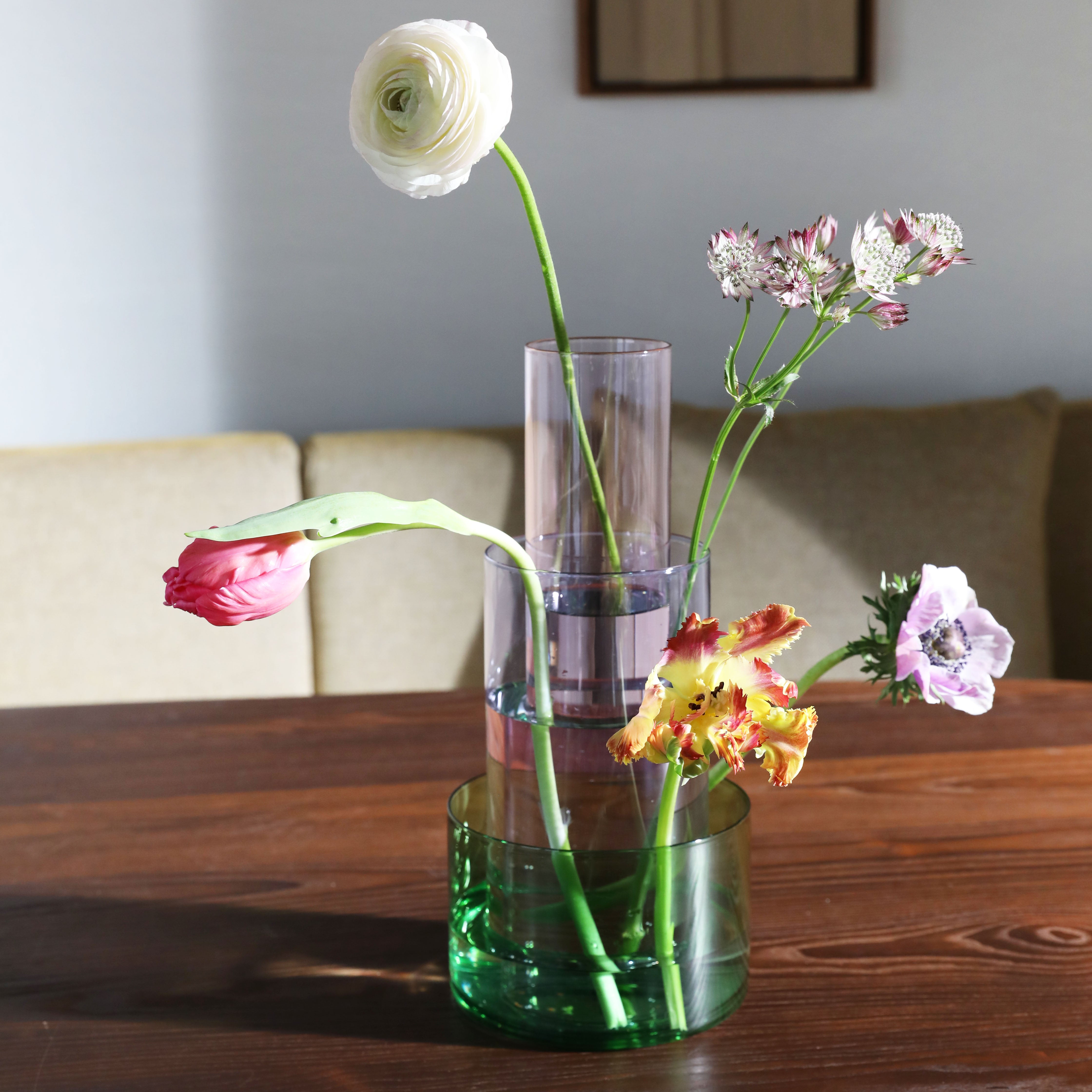 AMPHI Vase in Pink with Purple and Green