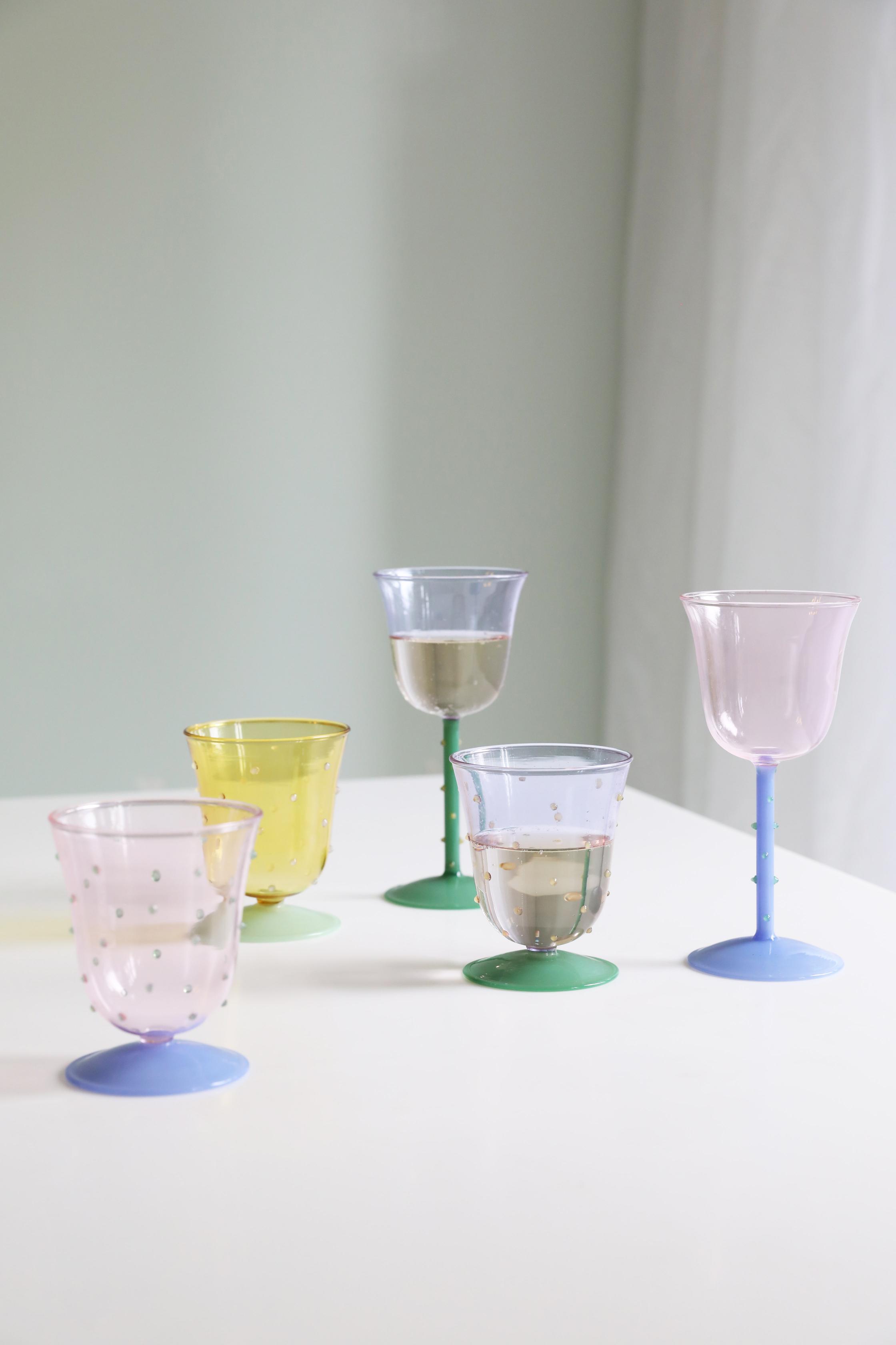 DOT green and purple glass set