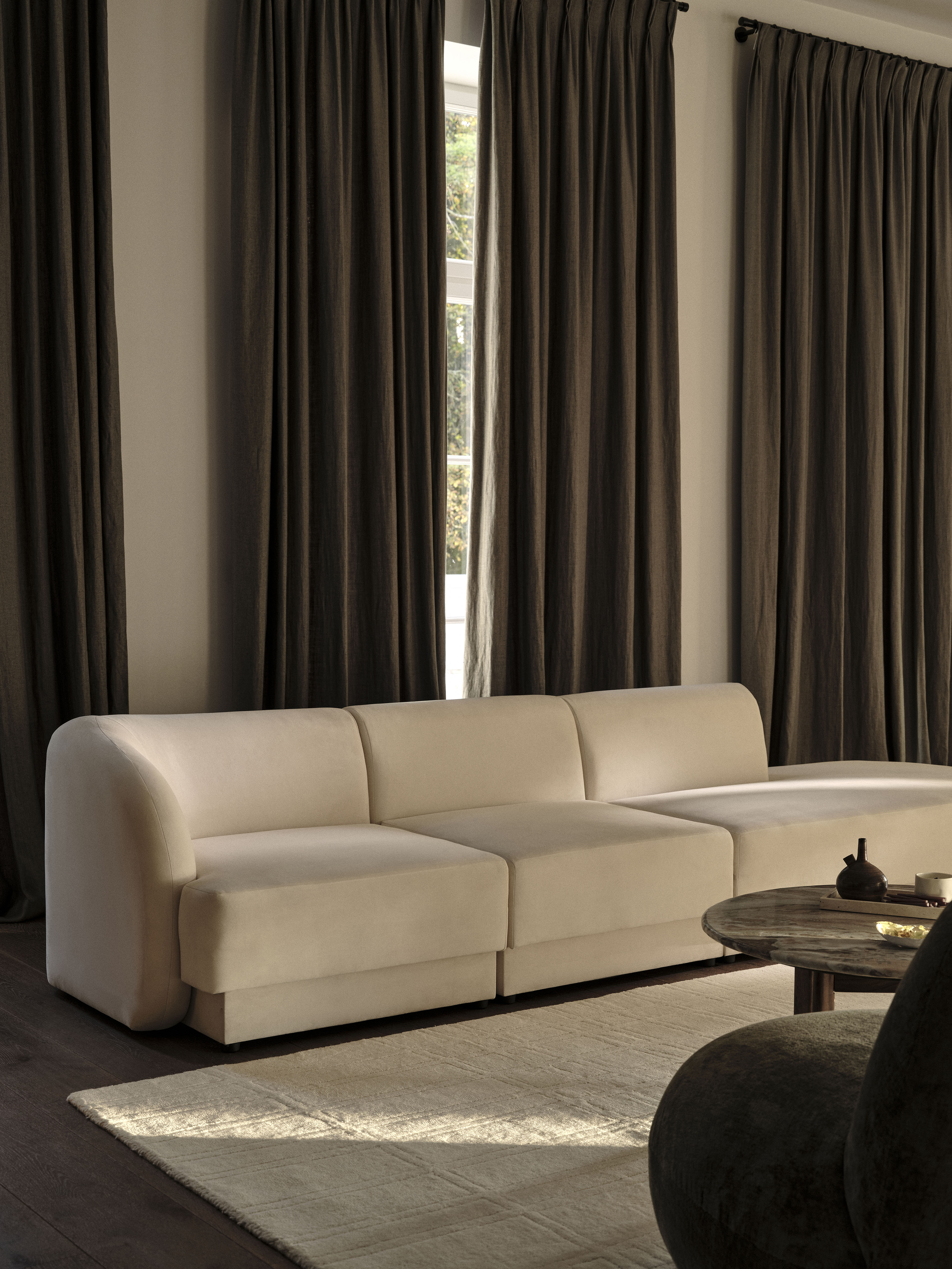 Modulares Ecksofa linksseitig für 7 Personen MILEY graues Chenille