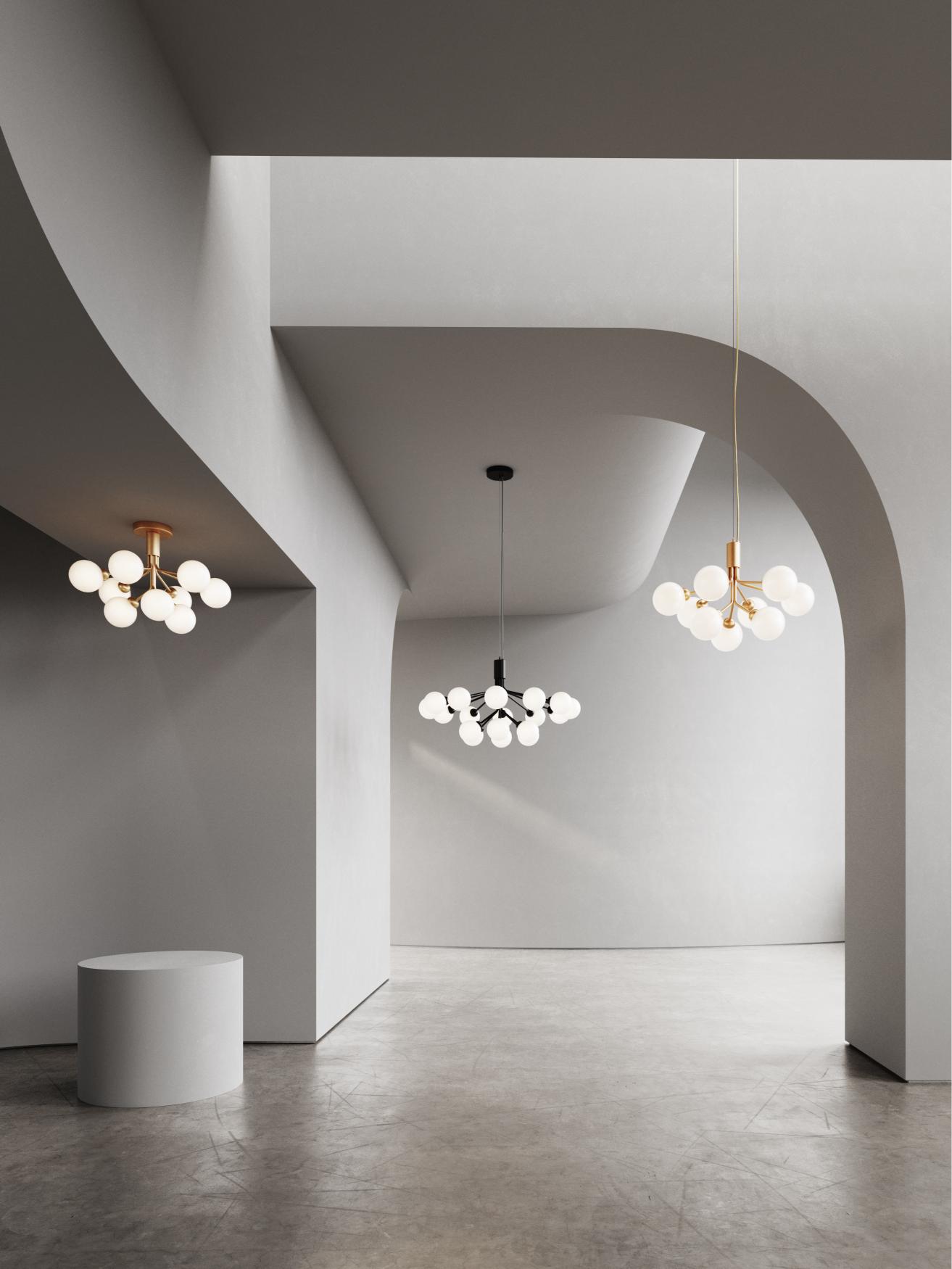 APIALES 9 Ceiling Lamp Black with Opal Glass