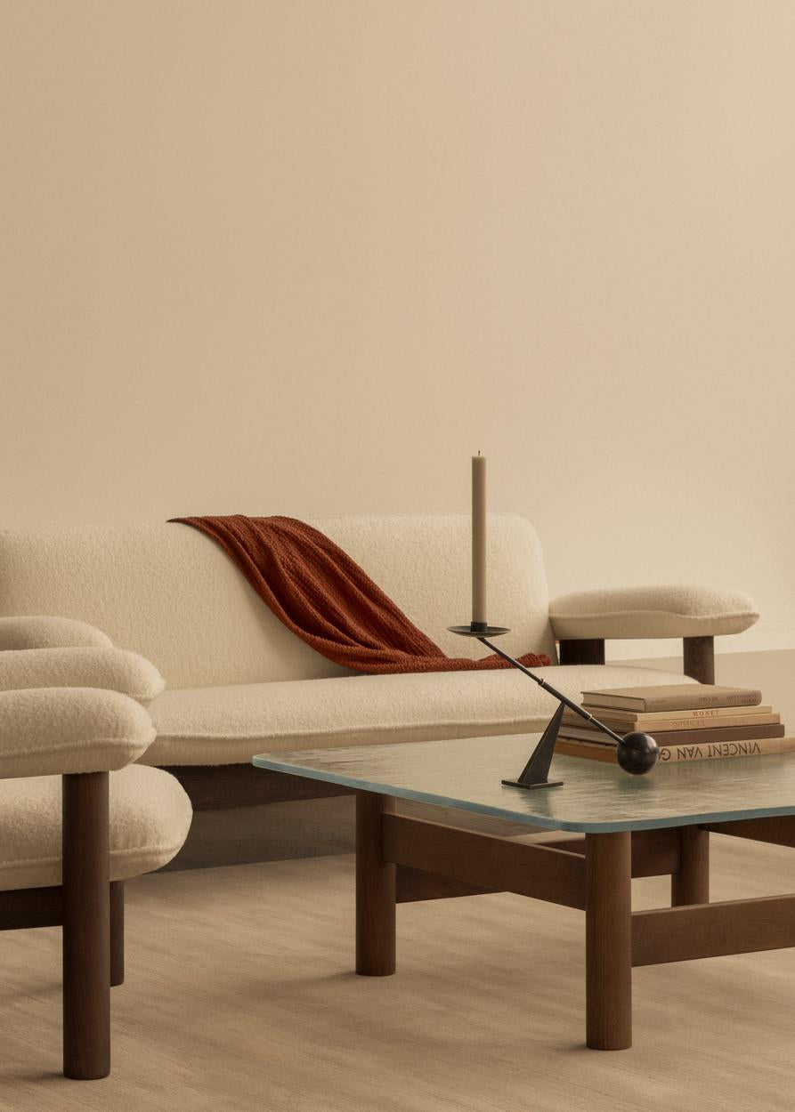 BRASILIA coffee table with glass top and oak base