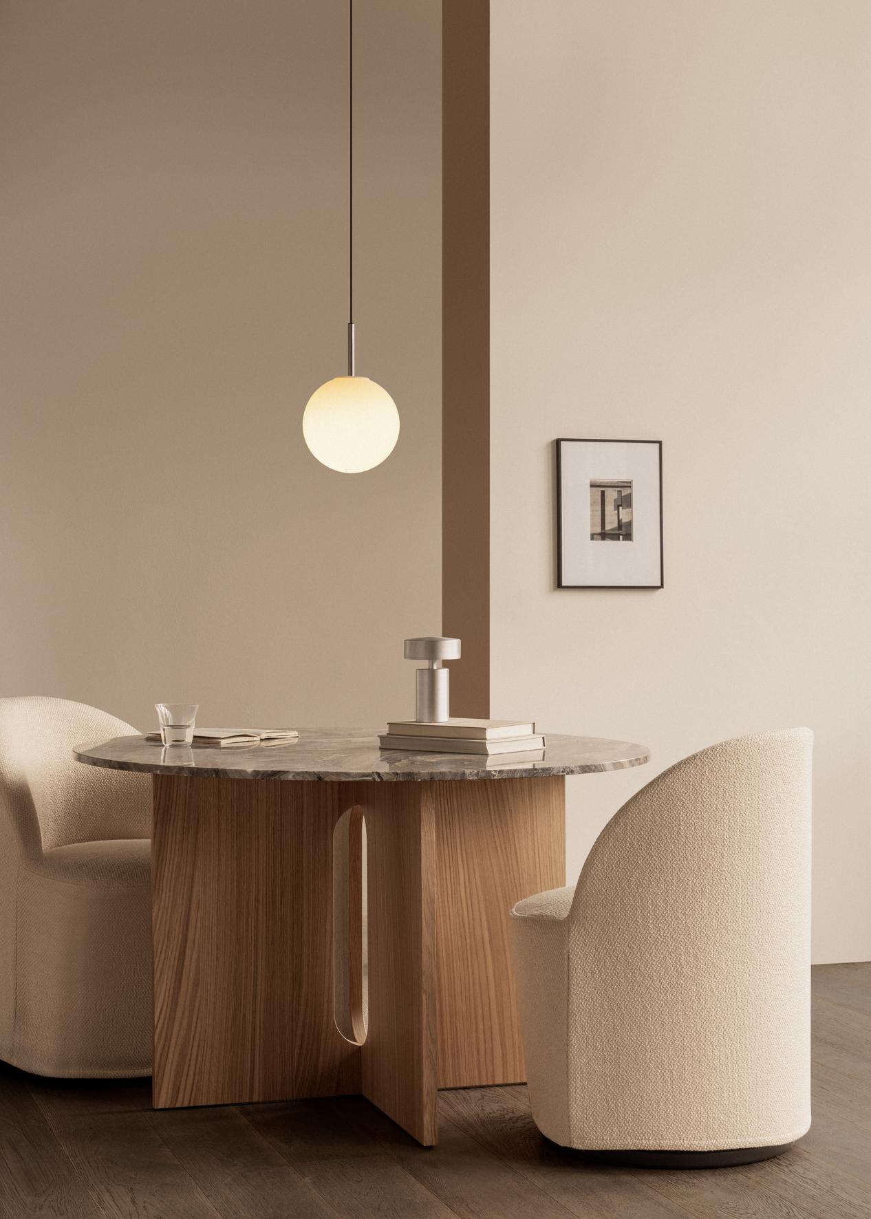 Round table ANDROGYNE gray marble with oak base
