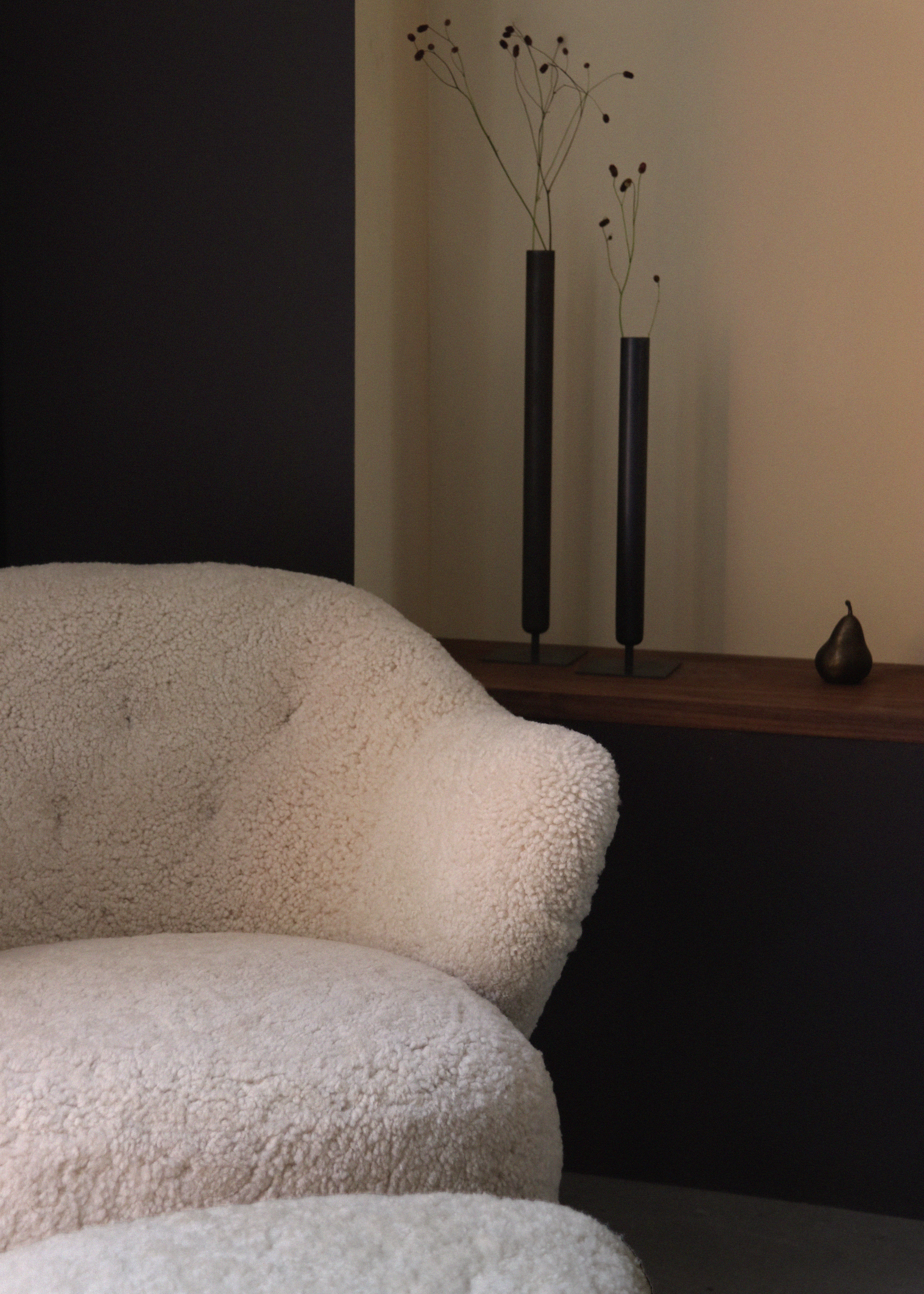 INGEBORG navy footstool with oak base [Julia]