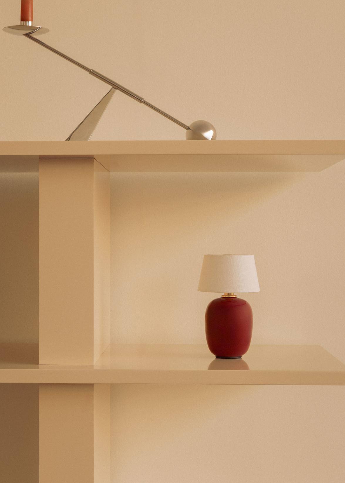 Lampa przenośna TORSO bordowa ceramika z białym kloszem