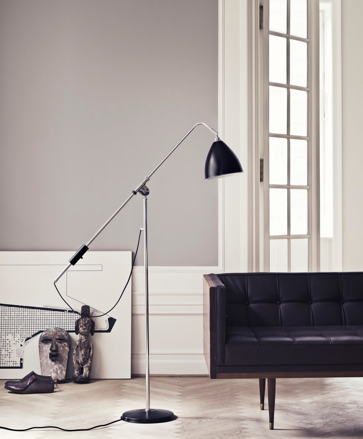 Stehlampe BESTLITE BL4 Messing mit grauem Schirm