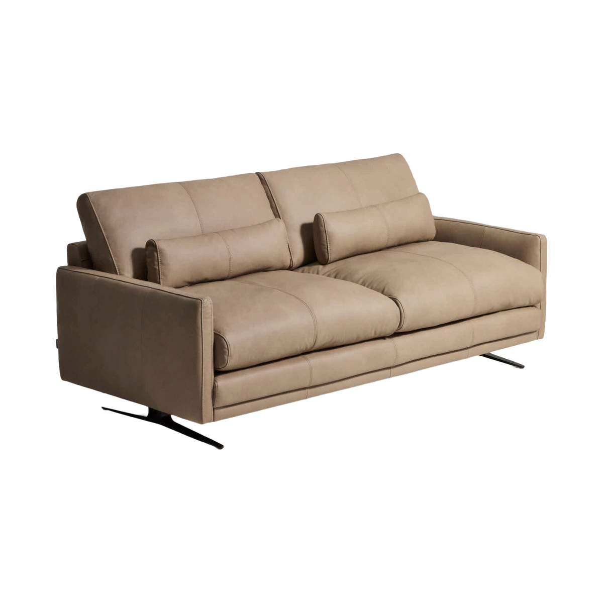 3-Seater Sofa VELIRO Brown Leather with Black Base