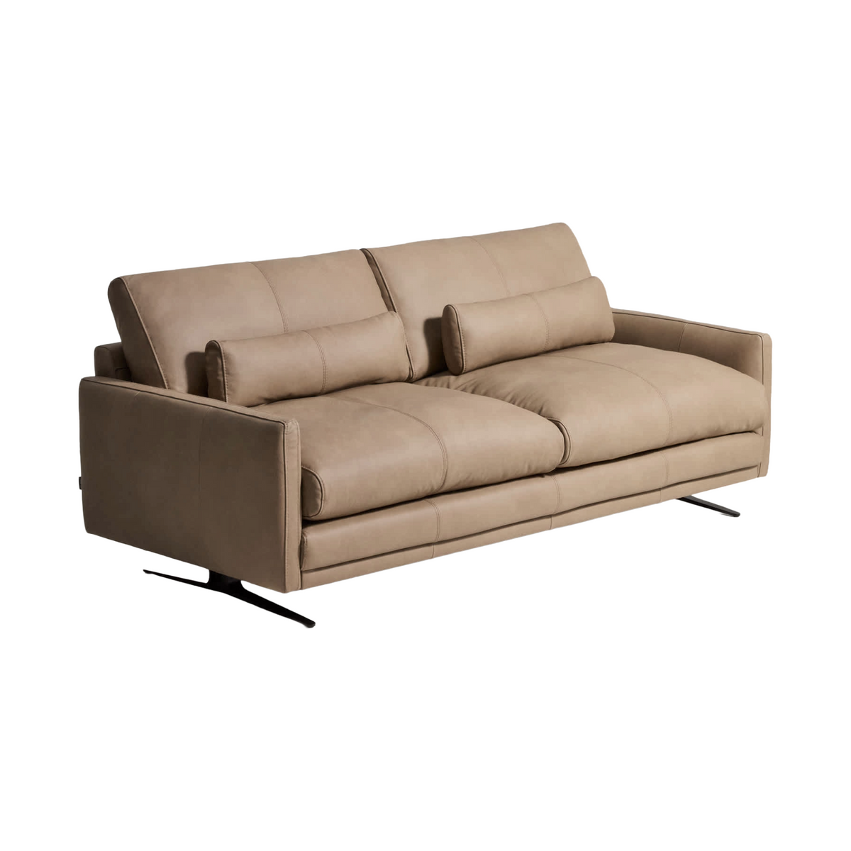 4-seater sofa VELIRO brown leather with a black base