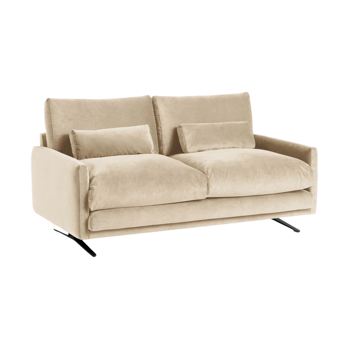 2-Seater Velvet Sofa VELIRO Beige with Black Base