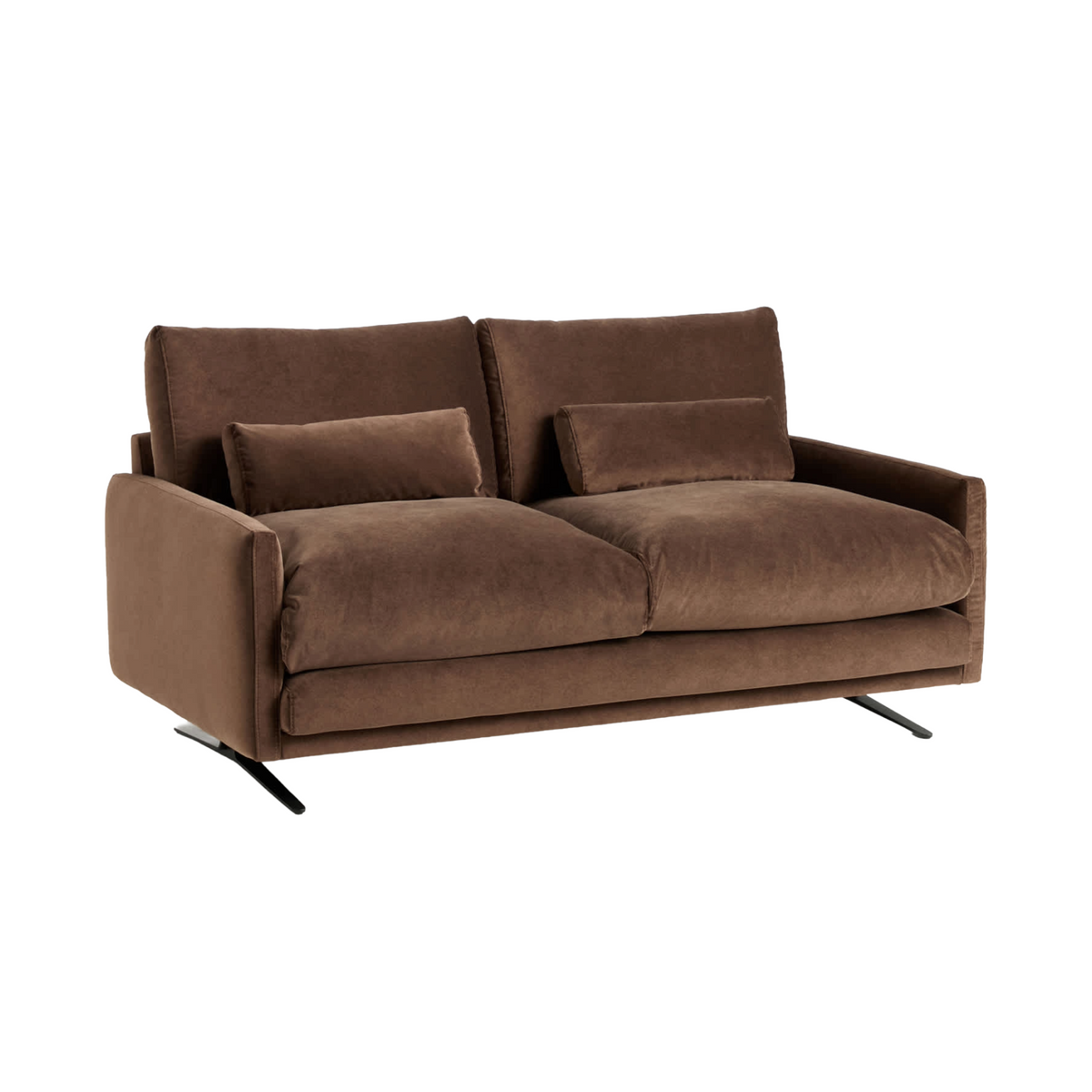 2-Seater Velvet Sofa VELIRO Dark Brown with Black Base