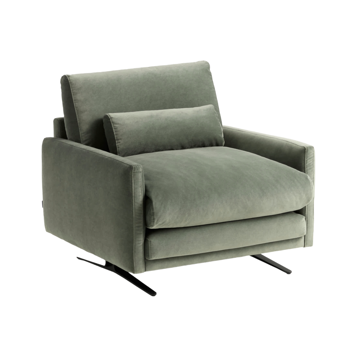 Veliro Green Velvet Armchair with Black Base
