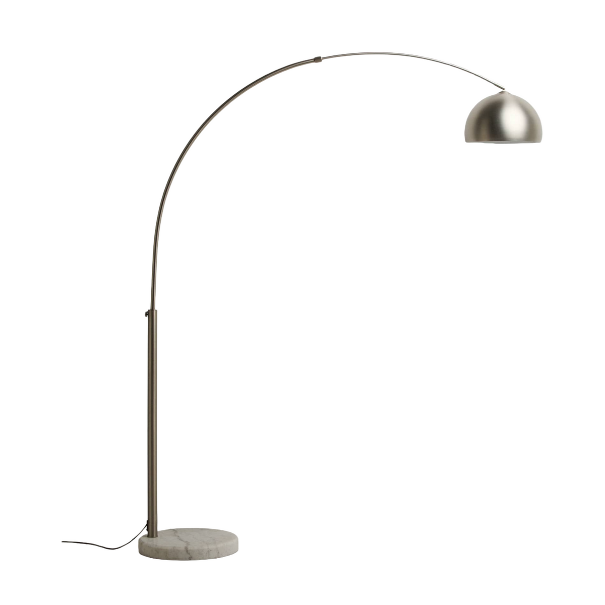 Madali Arc Floor Lamp in Brushed Steel with White Marble Base