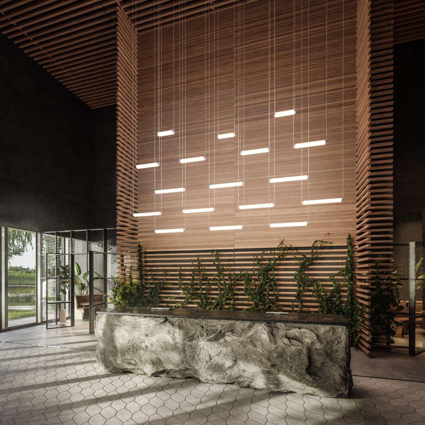Puro solo hanging lamp - Horizontal Matte glass