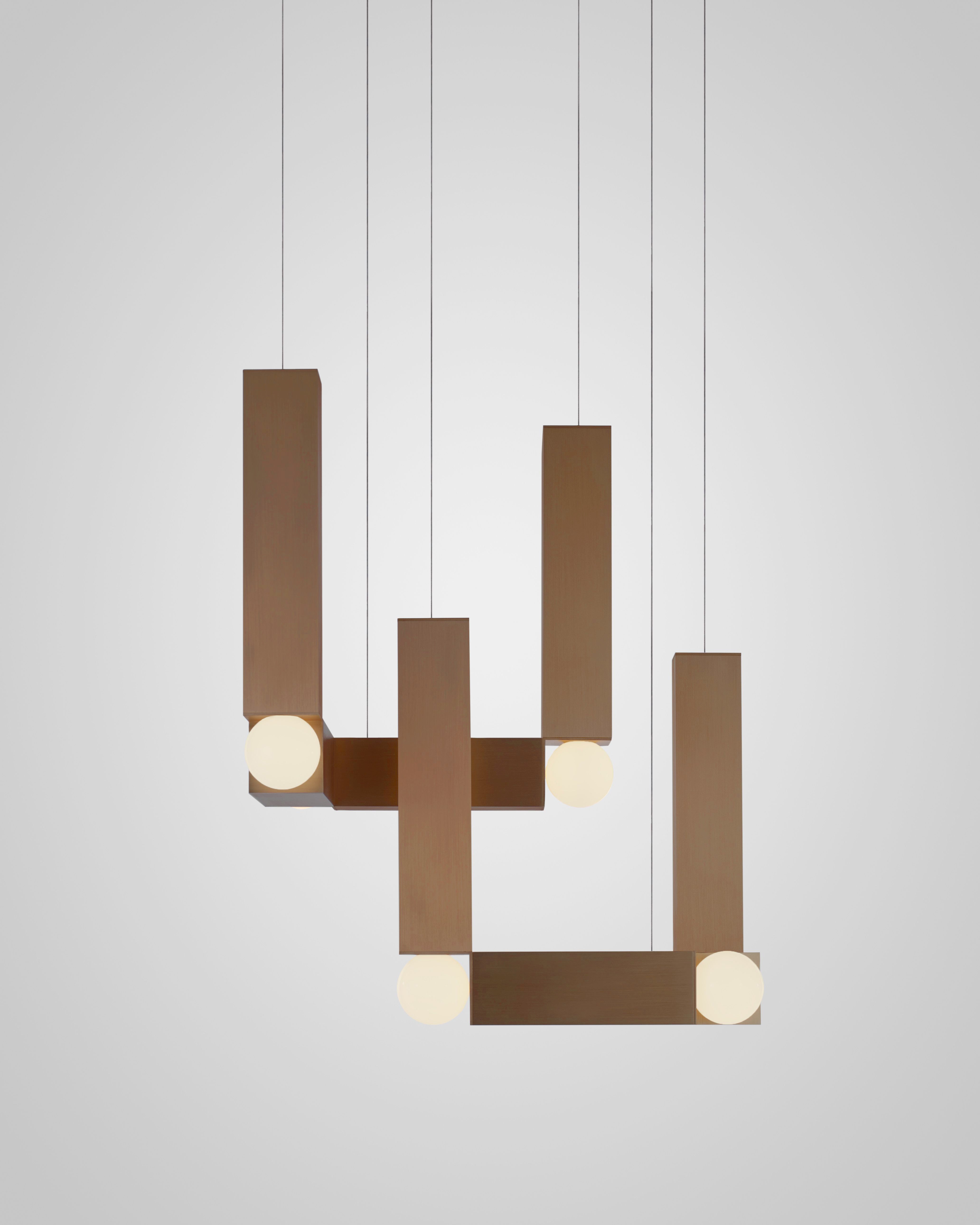 VESPER DUO pendant lamp with an opal shade and brown finish.