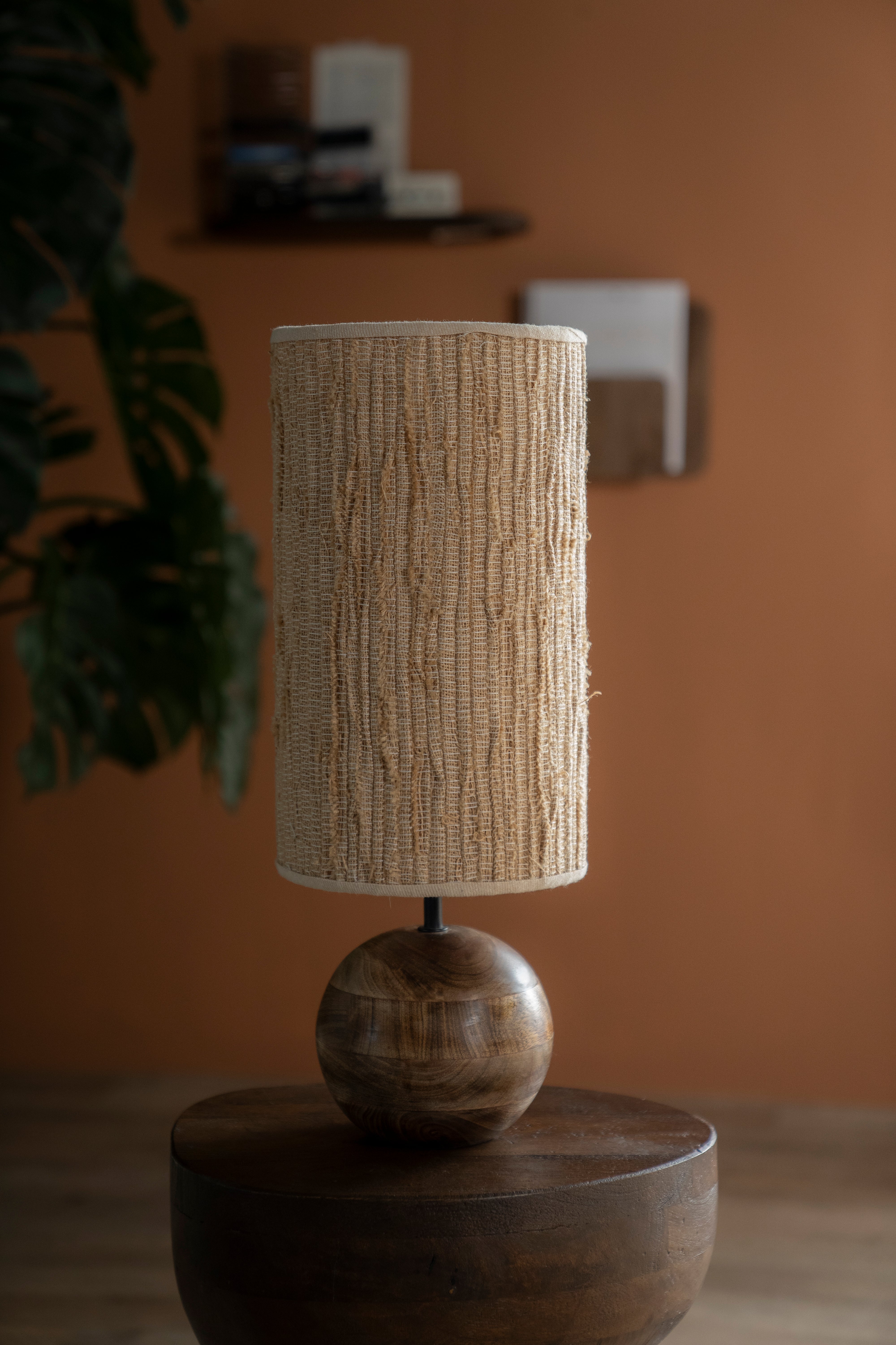 GADJA Jute Table Lamp with Wooden Base