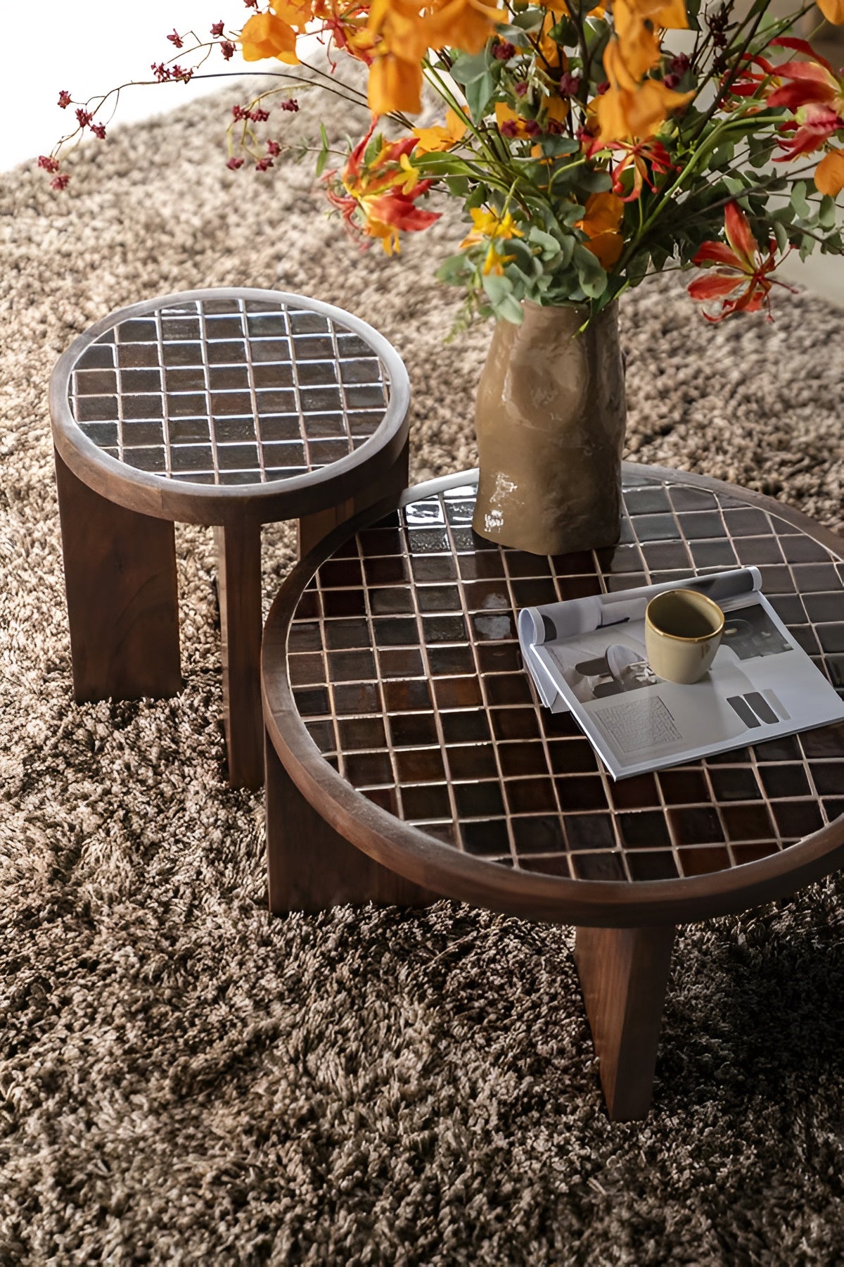 TILED UP Coffee Table Dark Brown Mango Wood