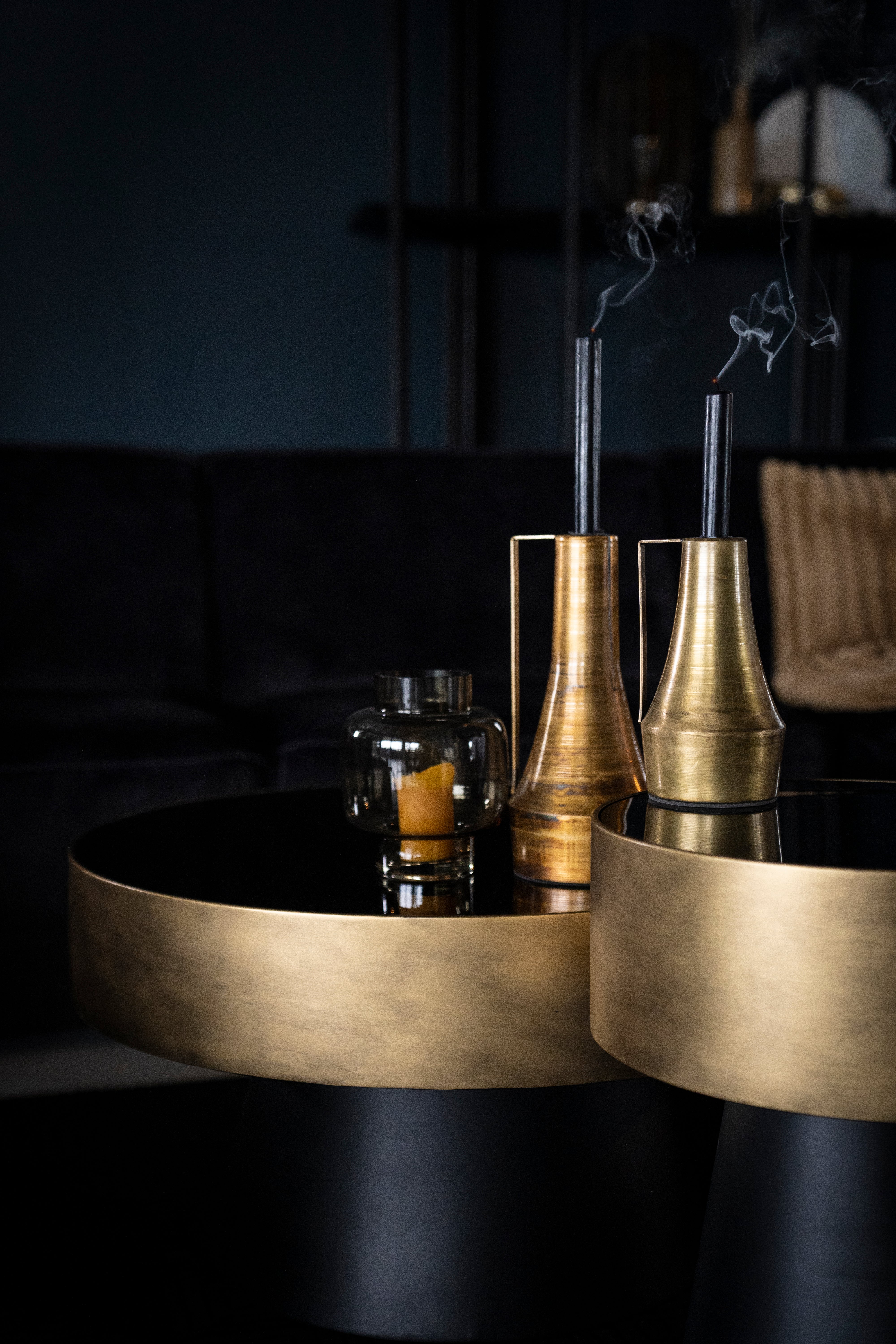 BUNGA Gold Side Table with Black Base