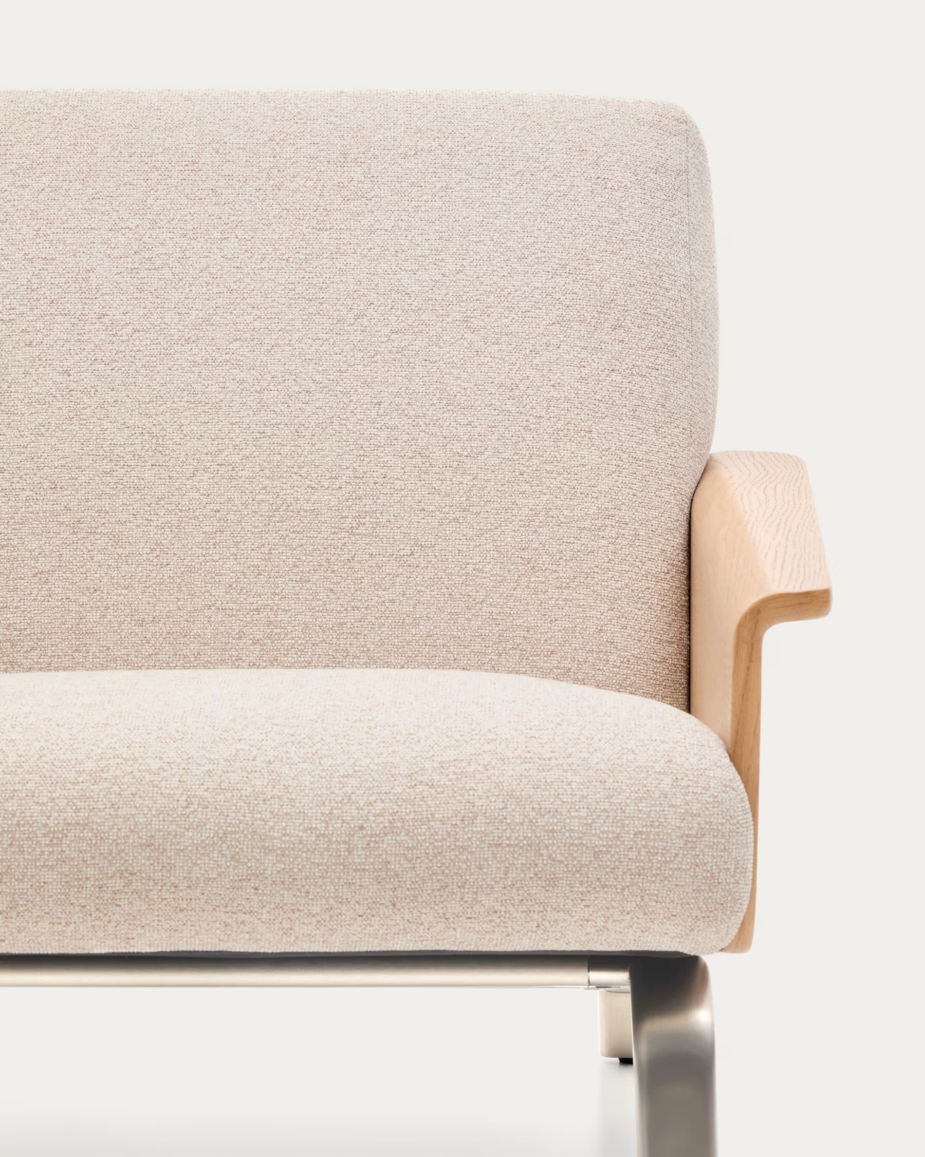 Beige AMSEN armchair with oak plywood and steel base