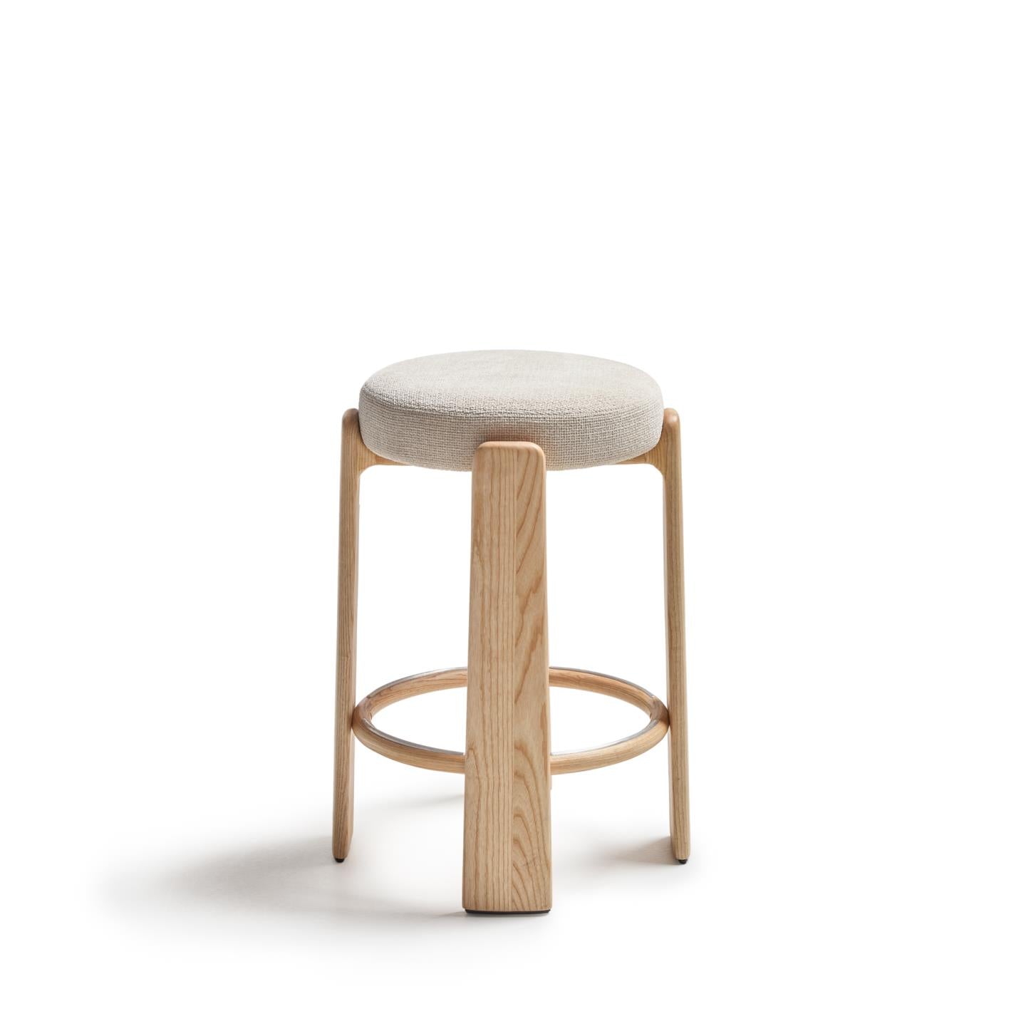 Beige chenille bar stool with ash base [Amelia]