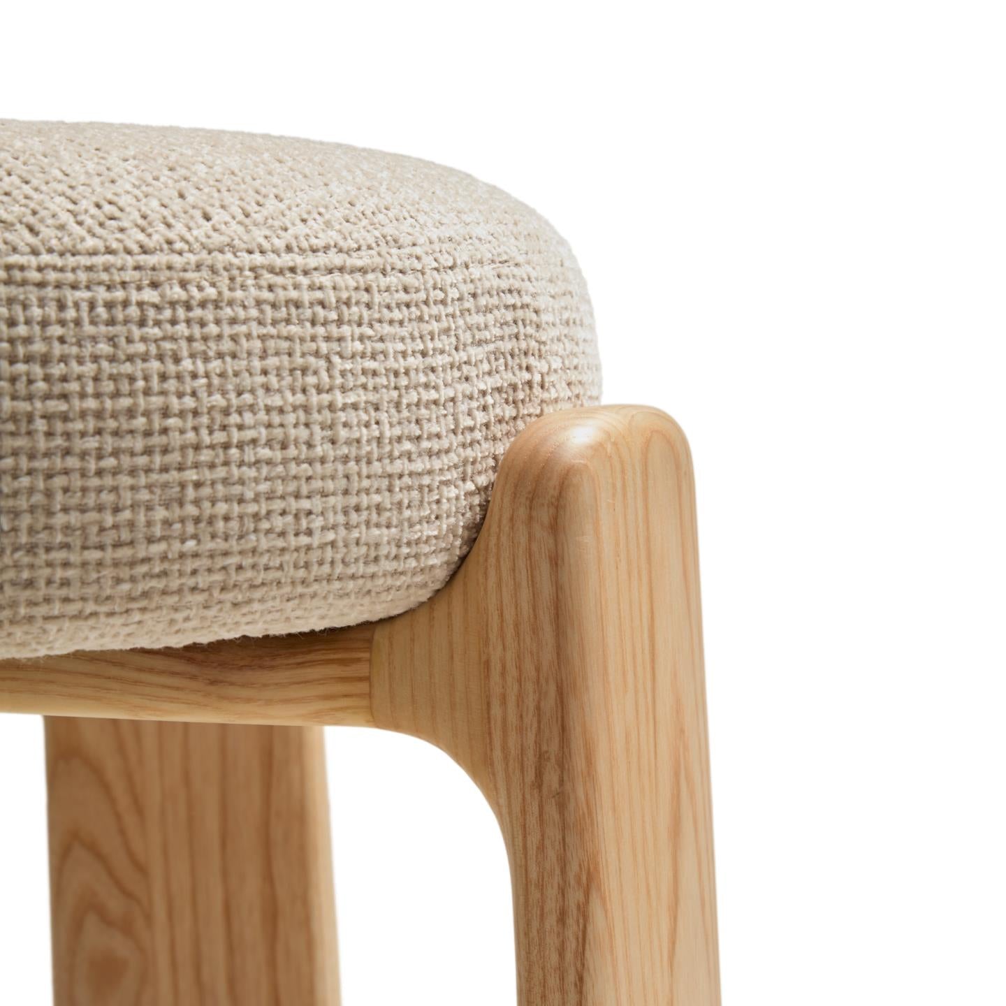 Beige chenille bar stool with ash base [Amelia]
