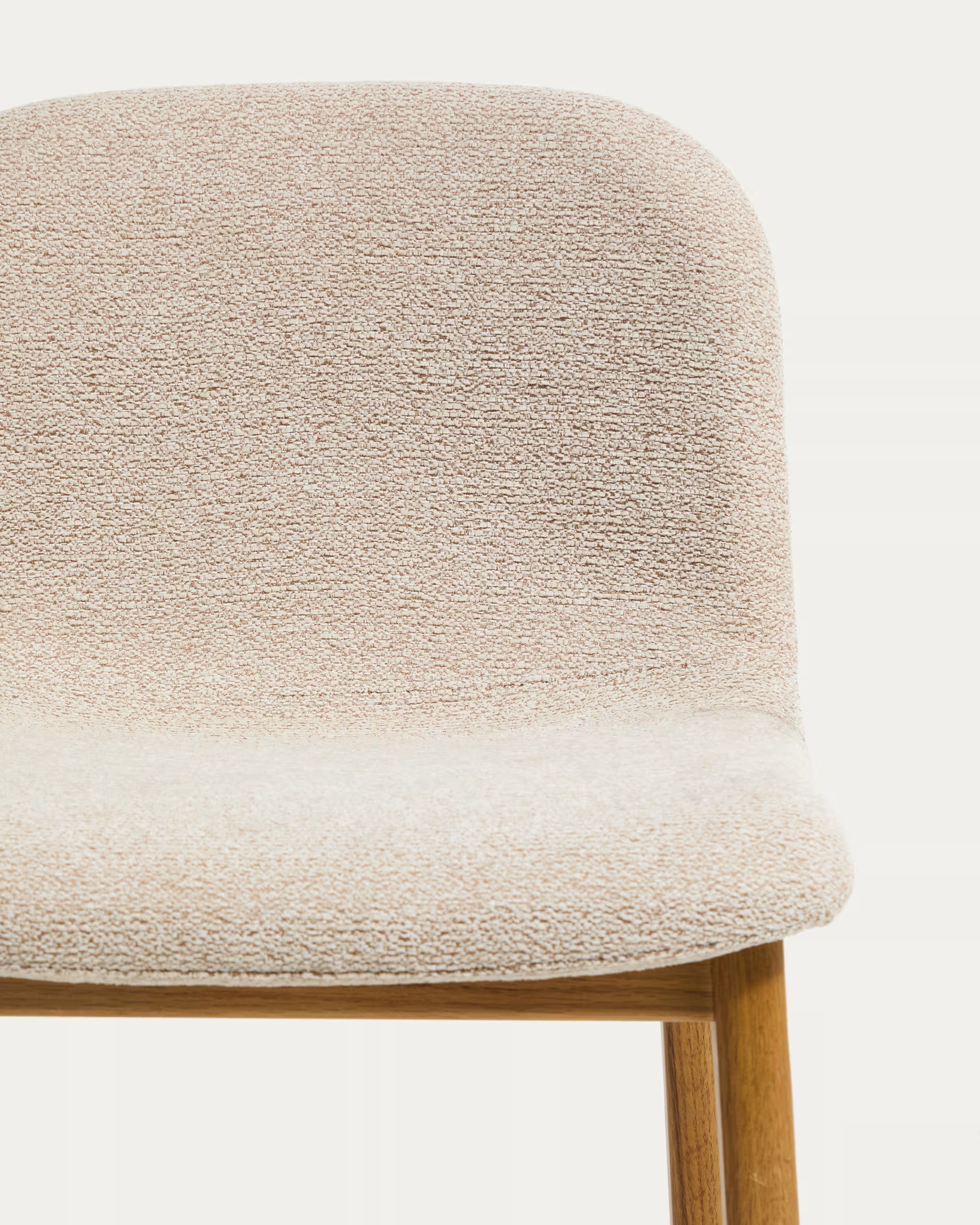 ELNOR Beige Chenille Stool with Oak Base