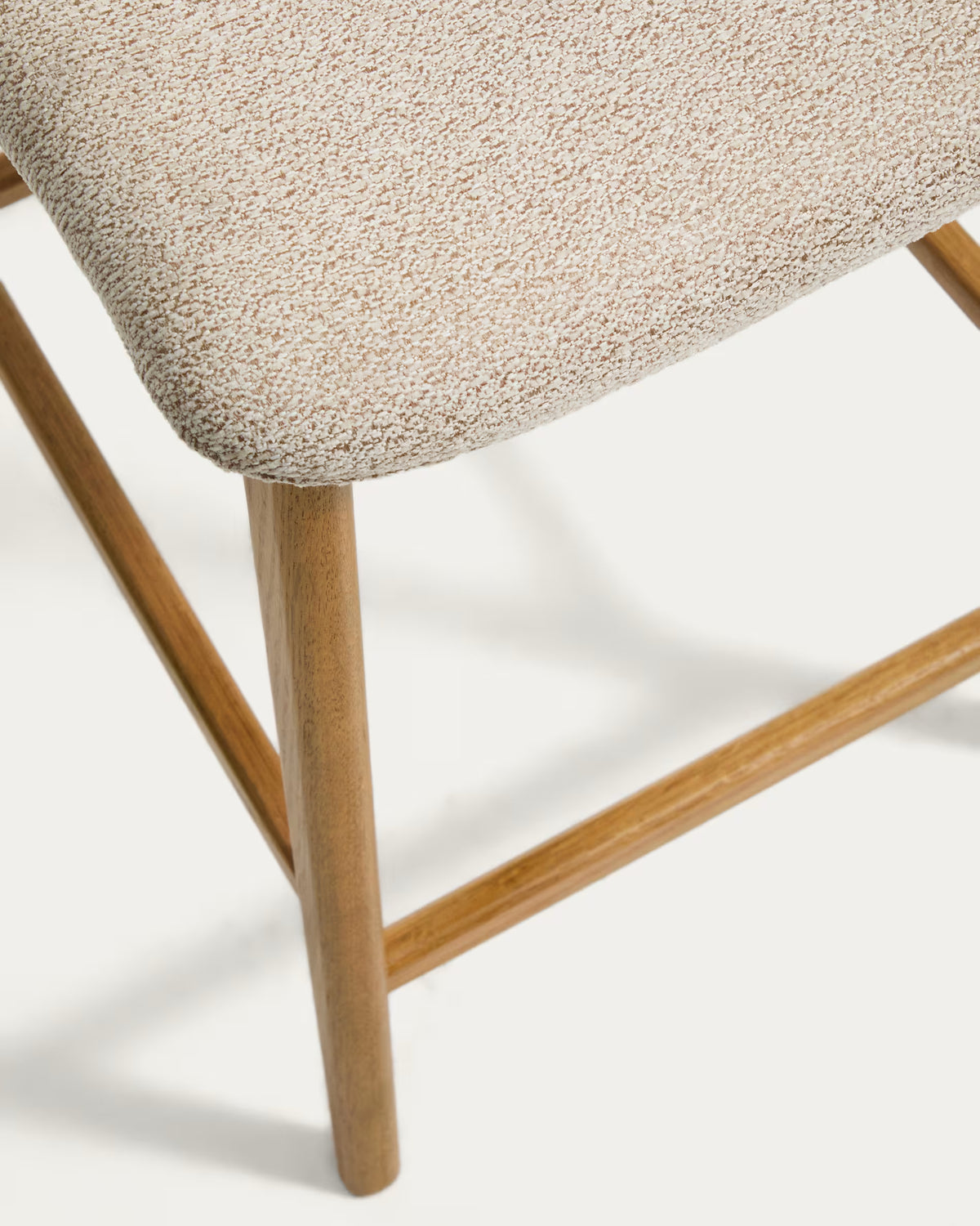 ELNOR Beige Chenille Stool with Oak Base