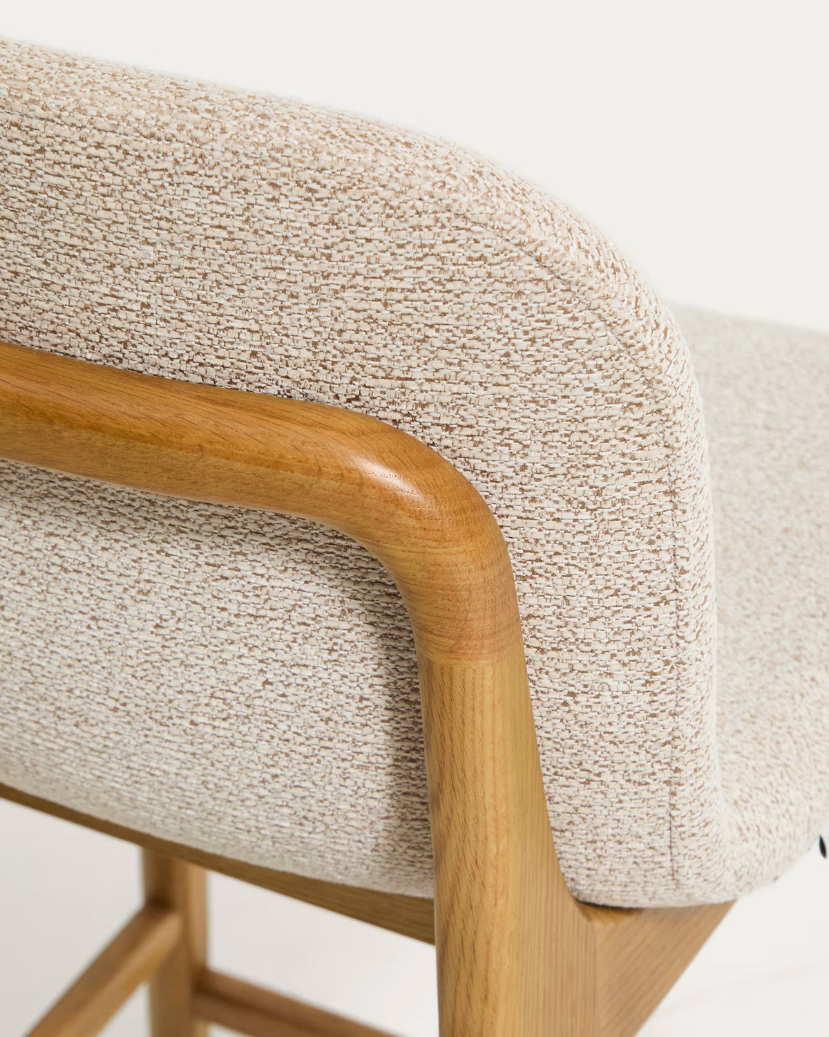 ELNOR Beige Chenille Stool with Oak Base
