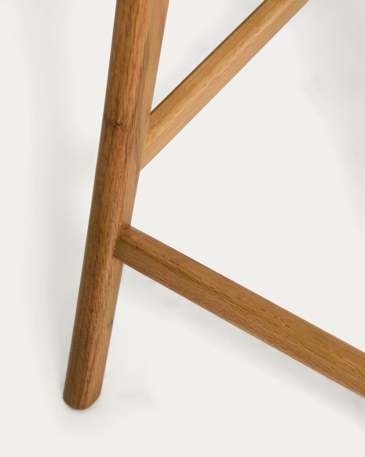 ELNOR Beige Chenille Stool with Oak Base