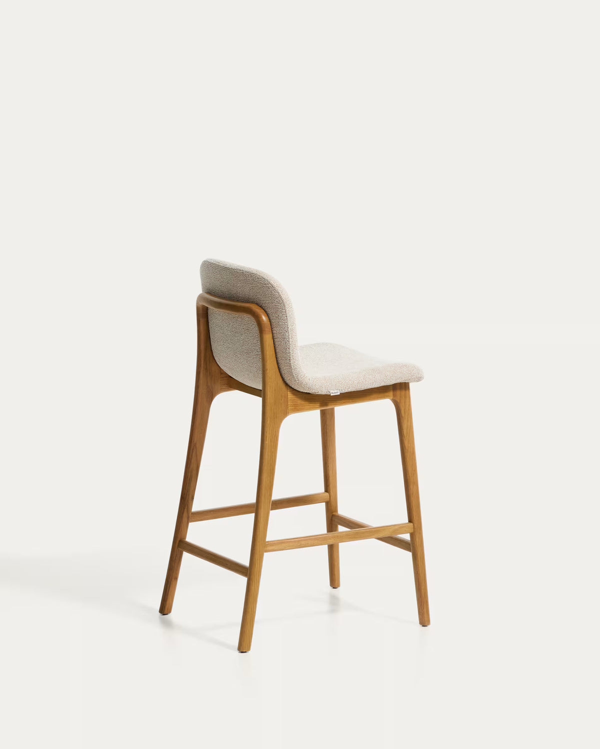 ELNOR Beige Chenille Stool with Oak Base