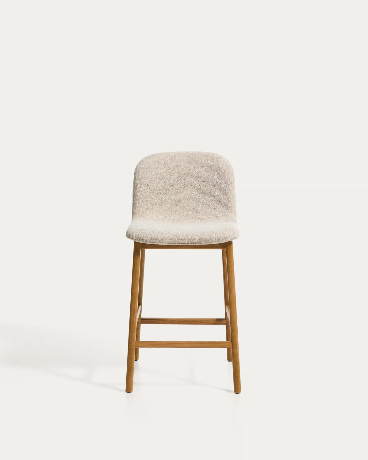 ELNOR Beige Chenille Stool with Oak Base