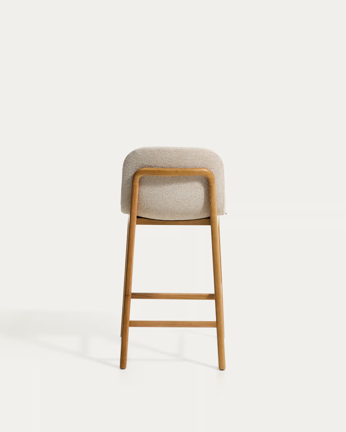 ELNOR Beige Chenille Stool with Oak Base