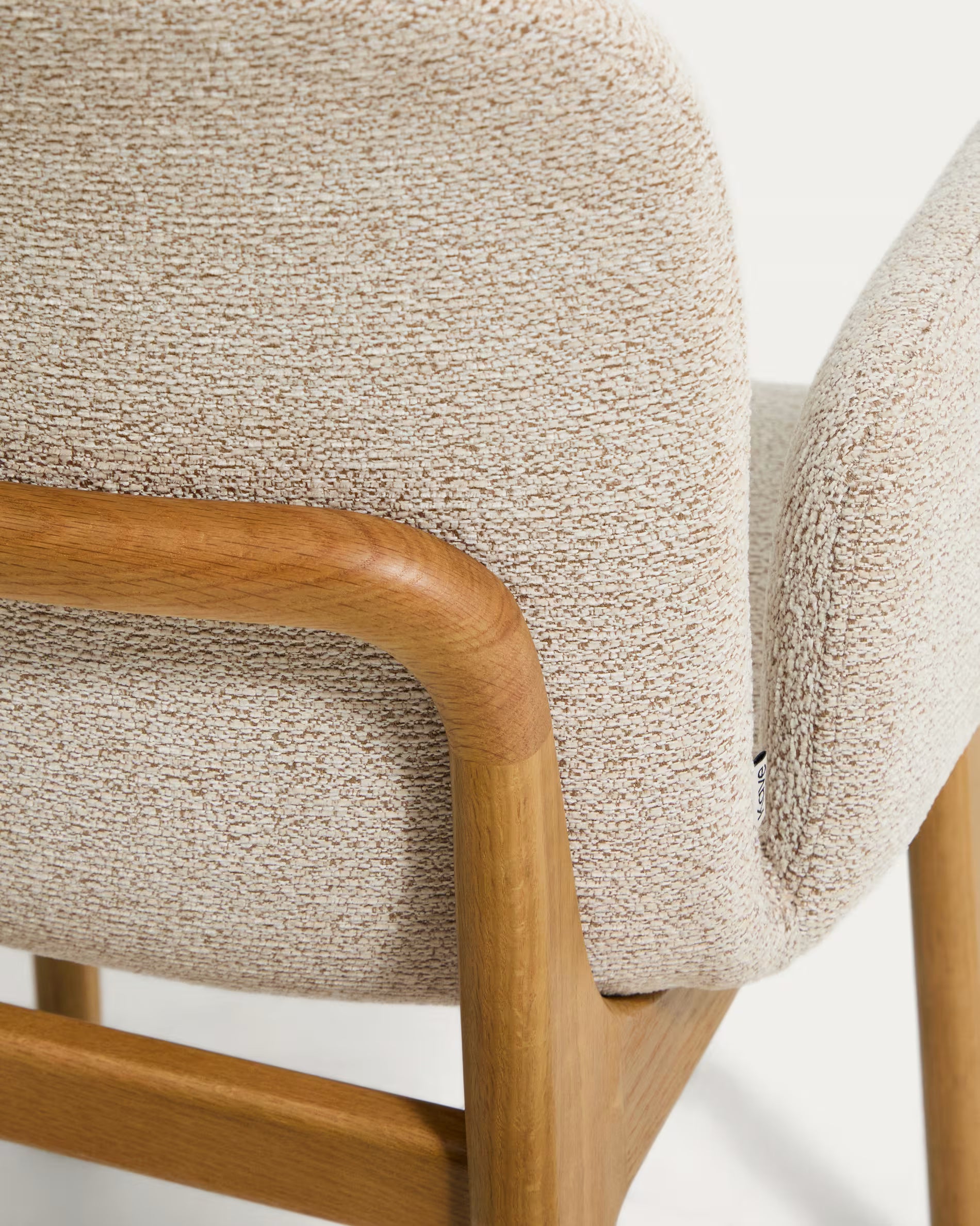 ELNOR Armchair in Beige Chenille with Oak Base