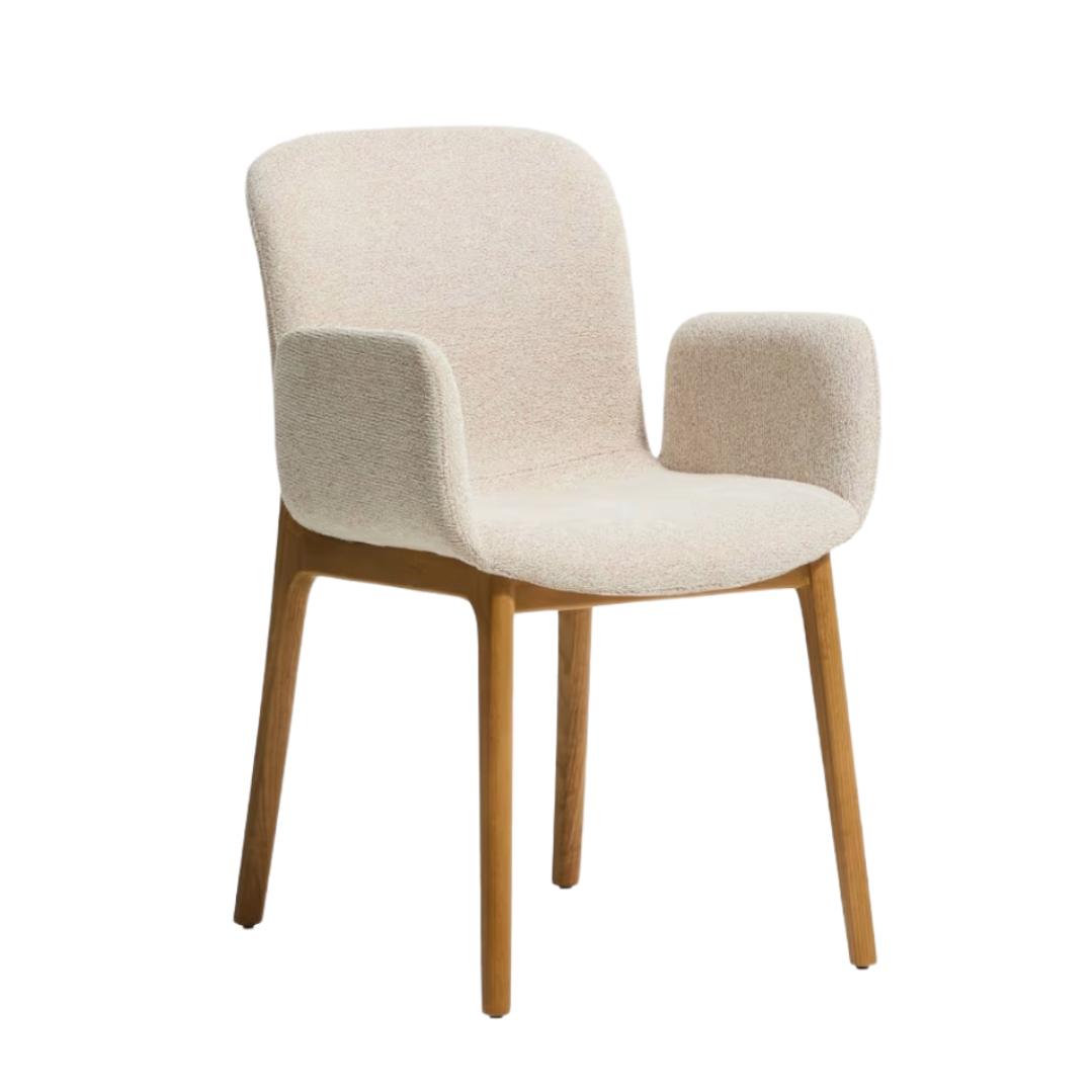 ELNOR Armchair in Beige Chenille with Oak Base