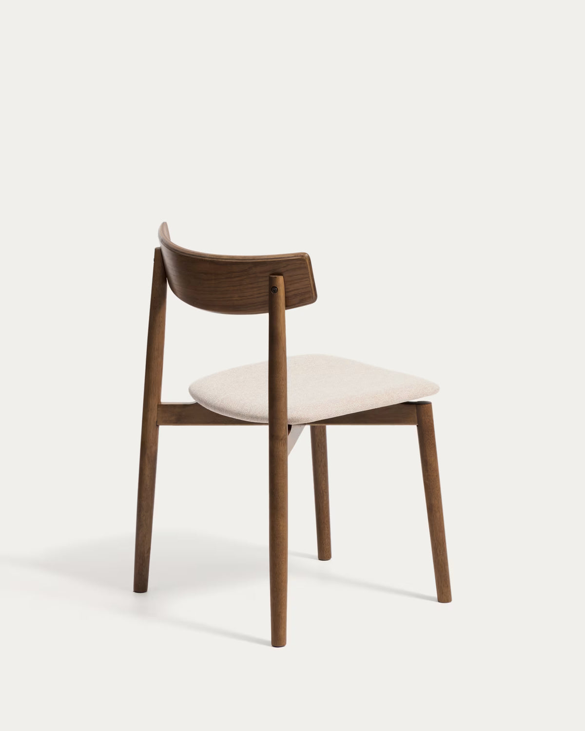 EVERA chair in beige chenille with a dark oak veneered base.