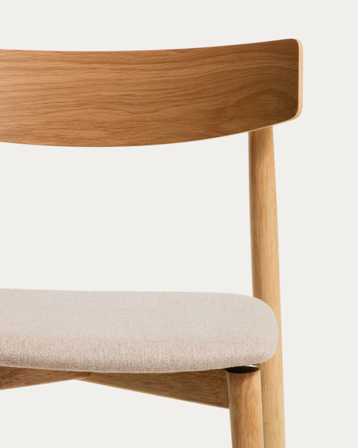 EVERA chair in beige chenille with a veneered oak base.
