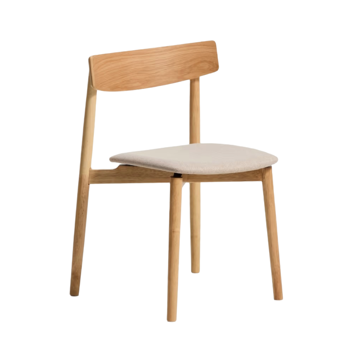 EVERA chair in beige chenille with a veneered oak base.