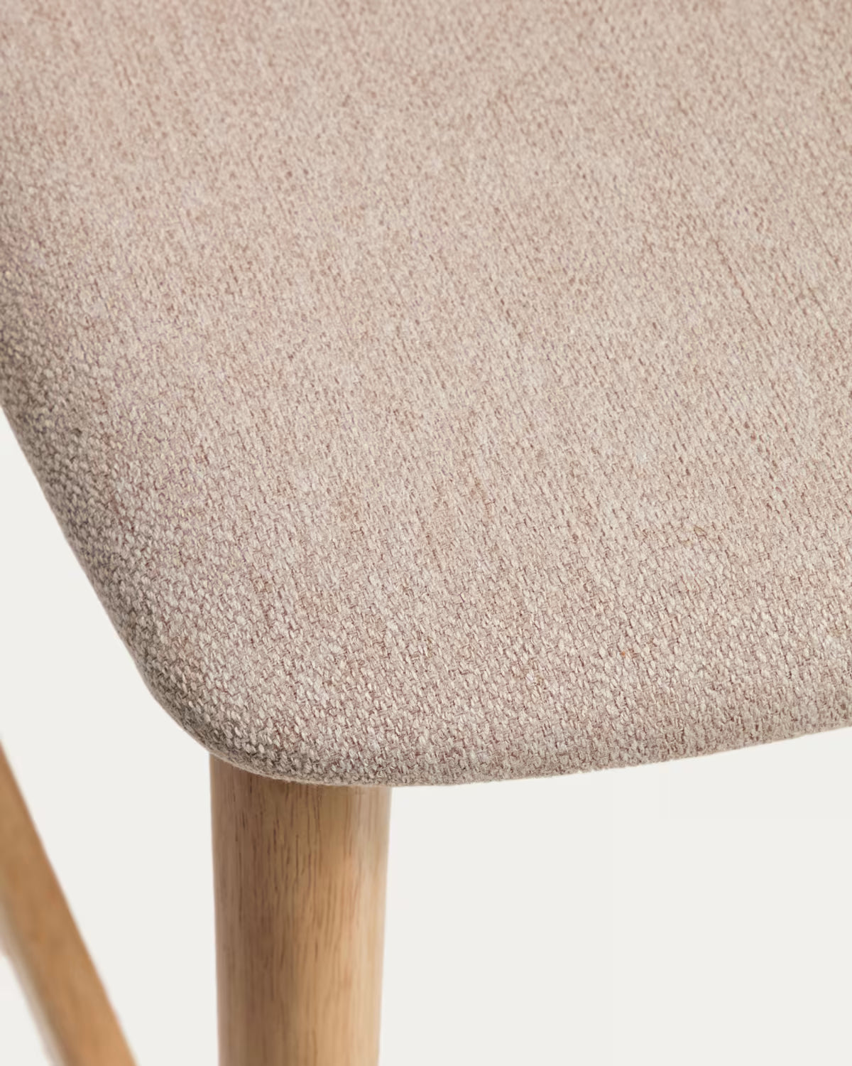 EVERA bar stool in beige chenille with a veneered oak base.