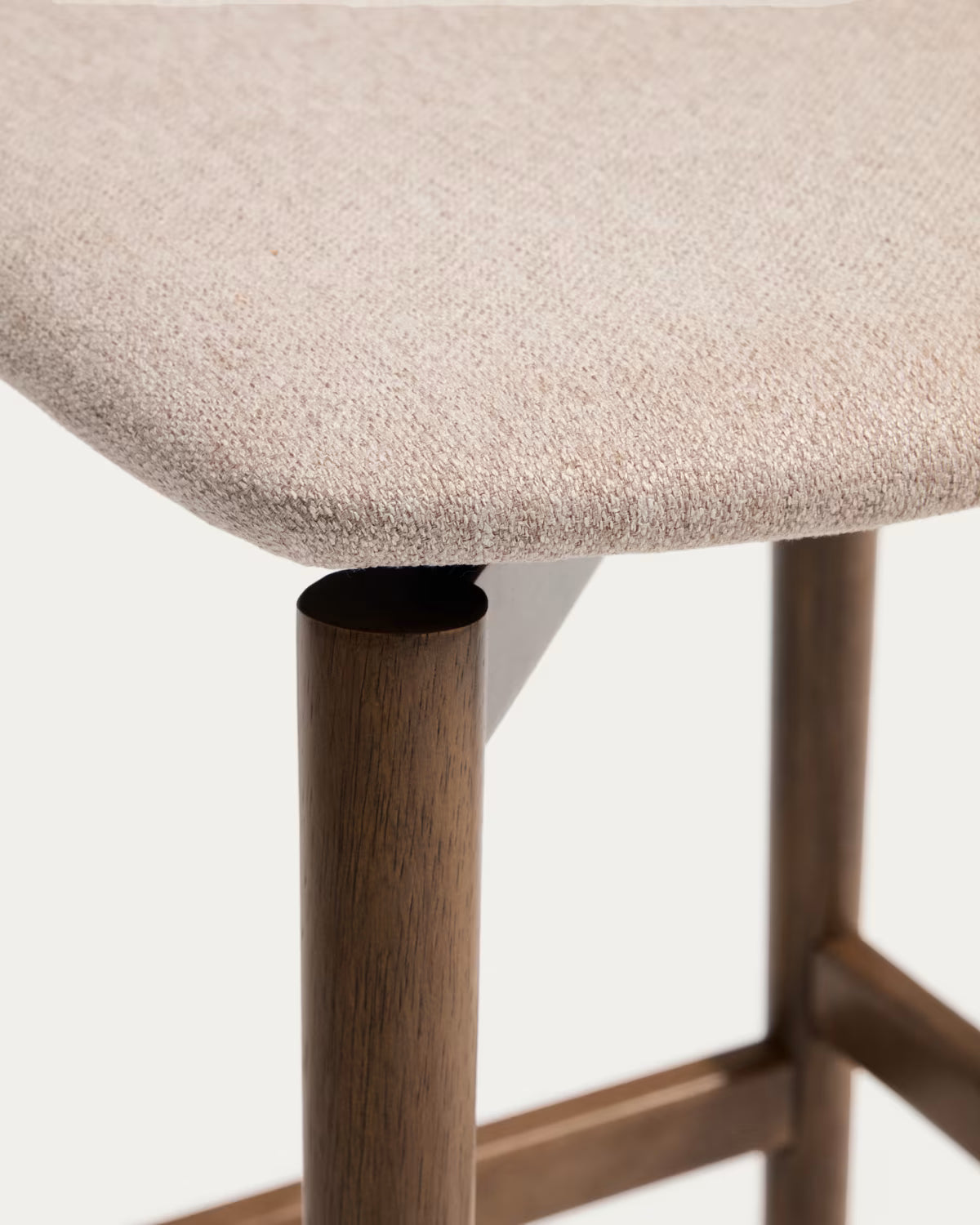 EVERA beige chenille stool with a dark veneered oak base