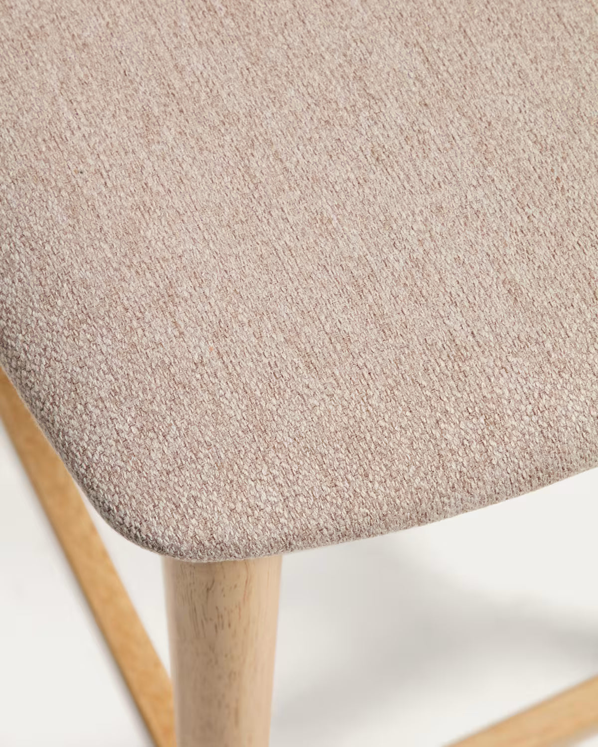 EVERA beige chenille stool with a veneered oak base
