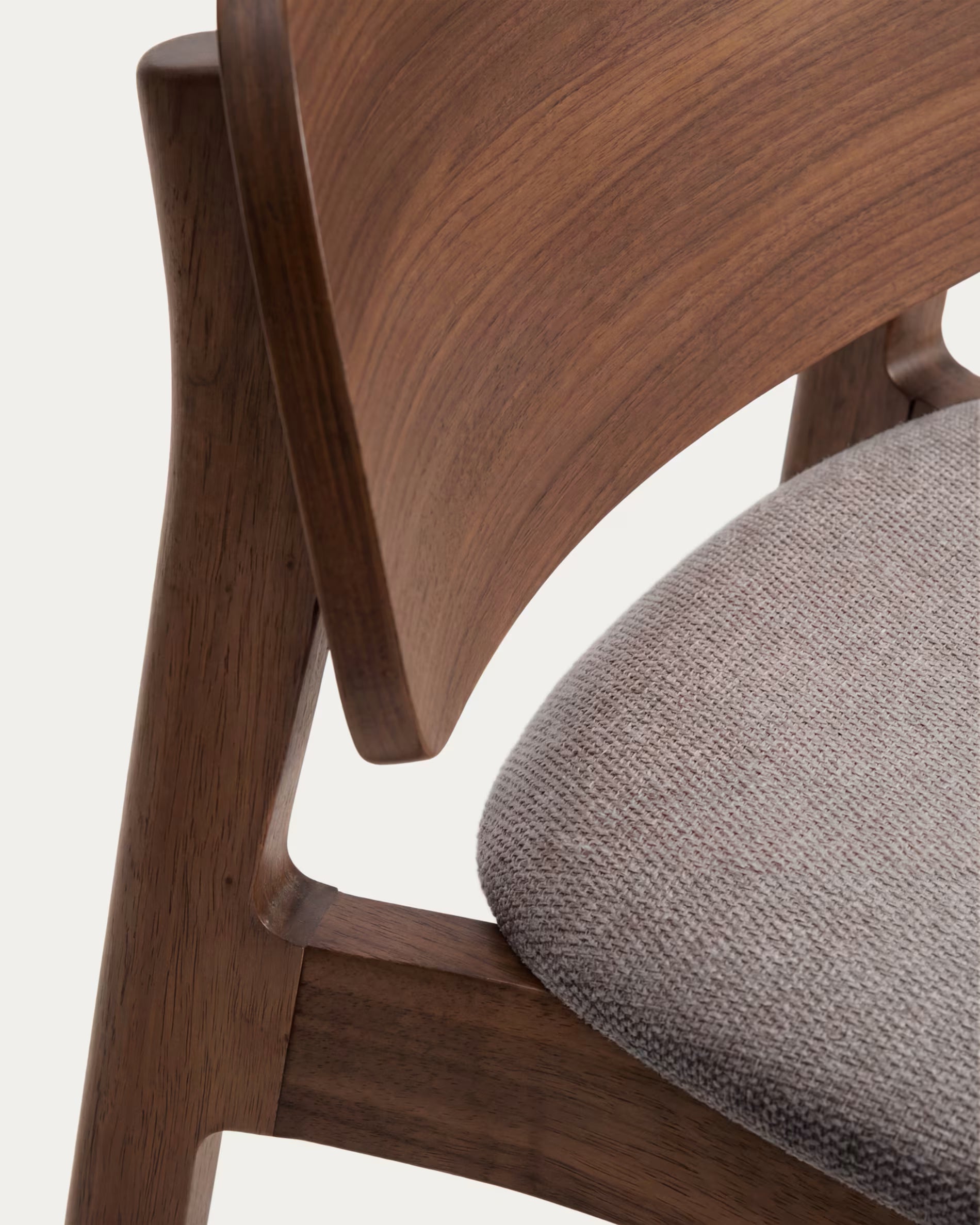 LUDARA Bar Stool in Brown Chenille with a Dark Veneered Oak Base