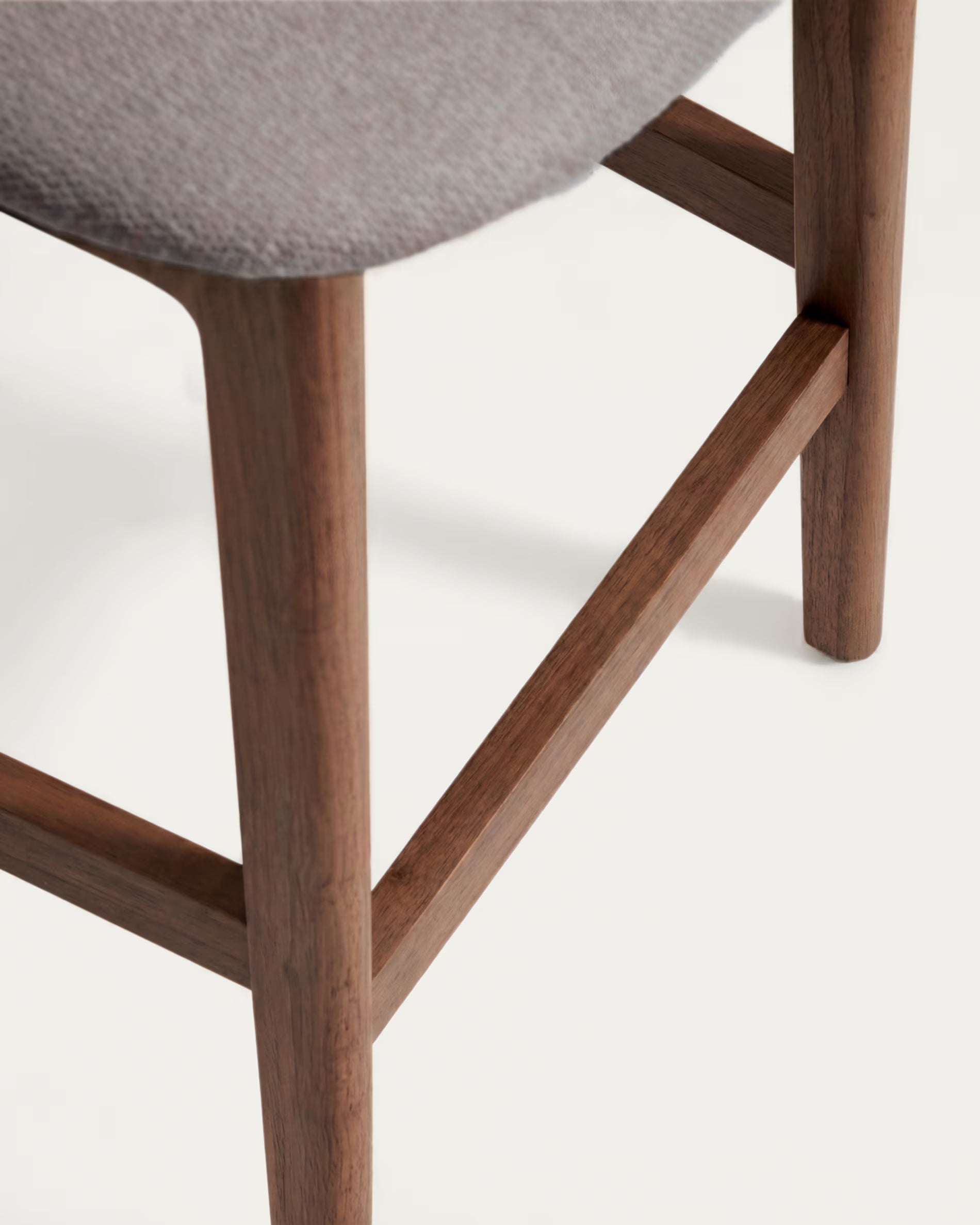LUDARA Bar Stool in Brown Chenille with a Dark Veneered Oak Base