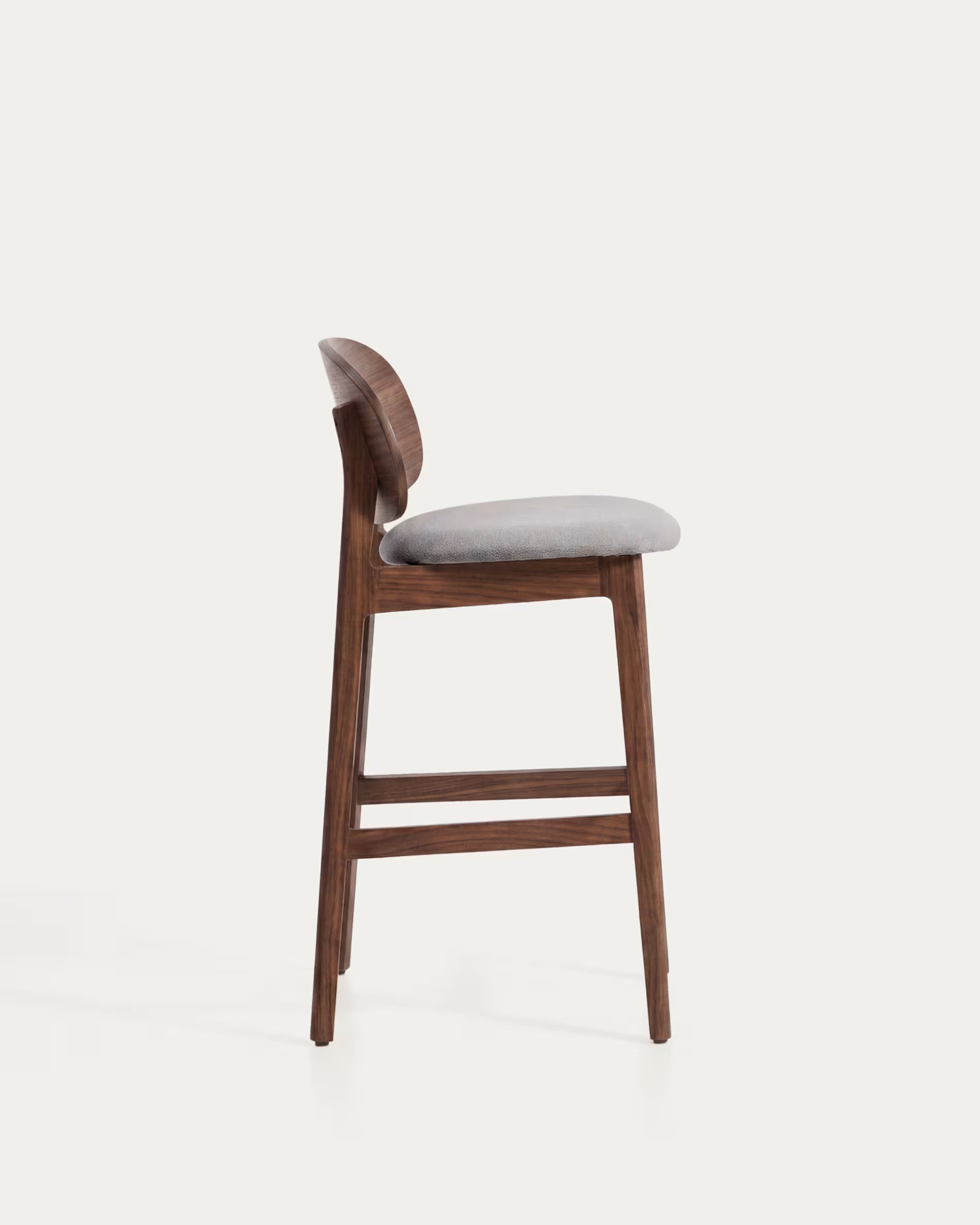 LUDARA Bar Stool in Brown Chenille with a Dark Veneered Oak Base