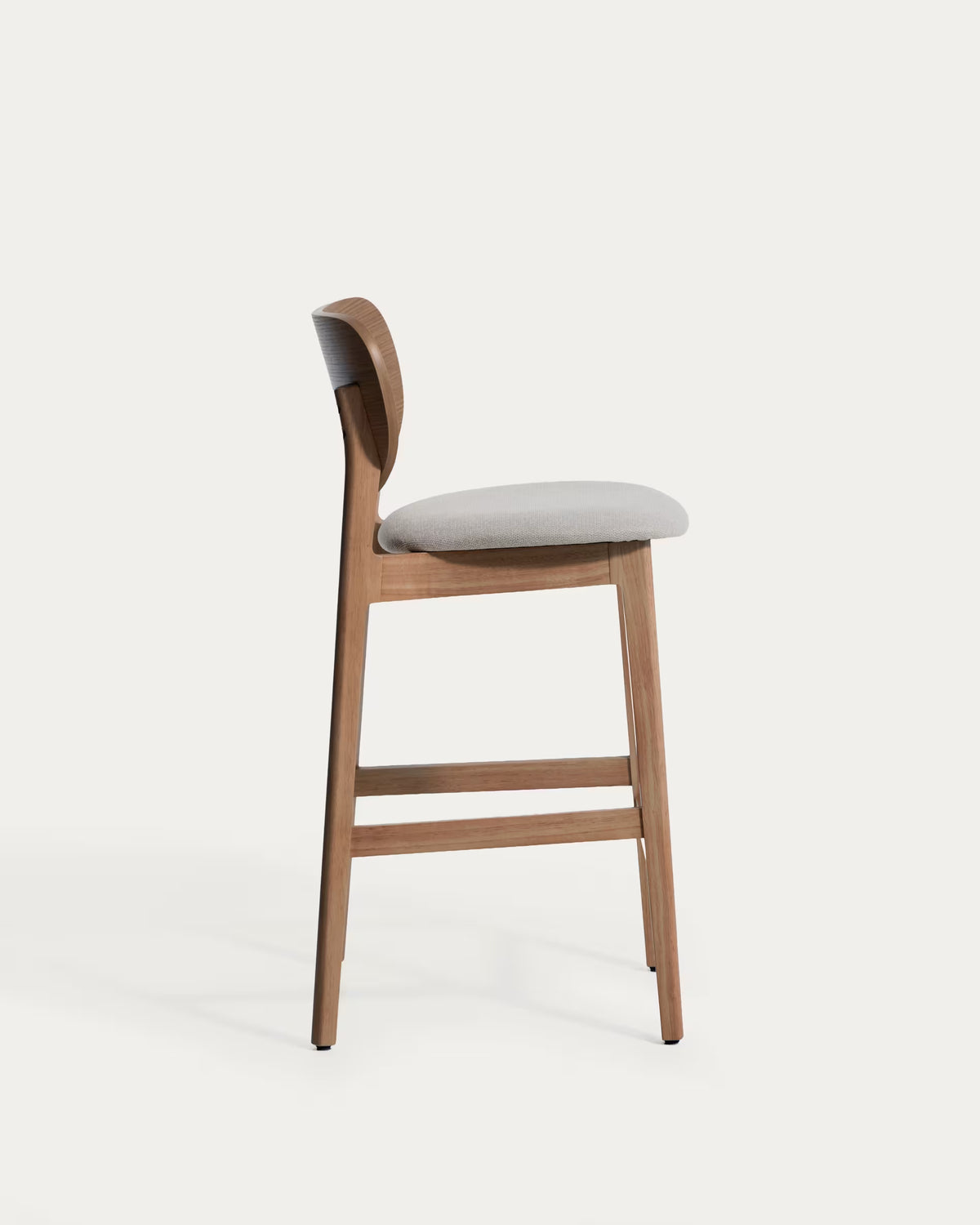 LUDARA Bar Stool in Brown Chenille with a Dark Veneered Oak Base