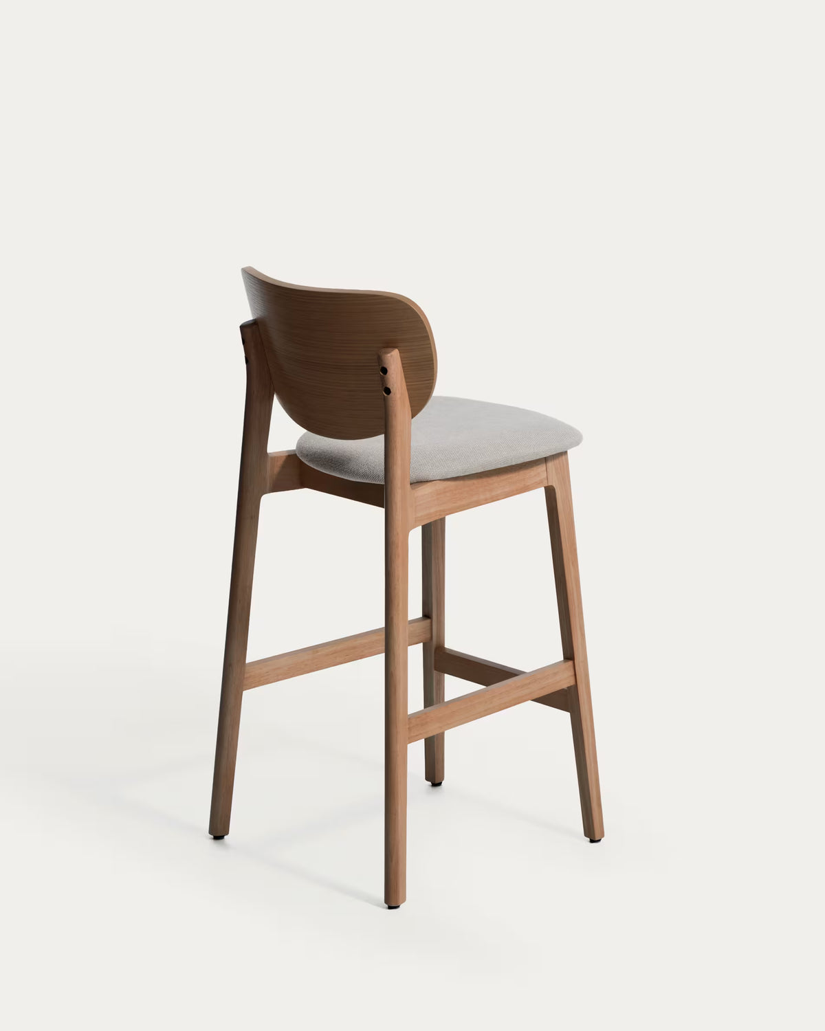 LUDARA Bar Stool in Brown Chenille with a Dark Veneered Oak Base