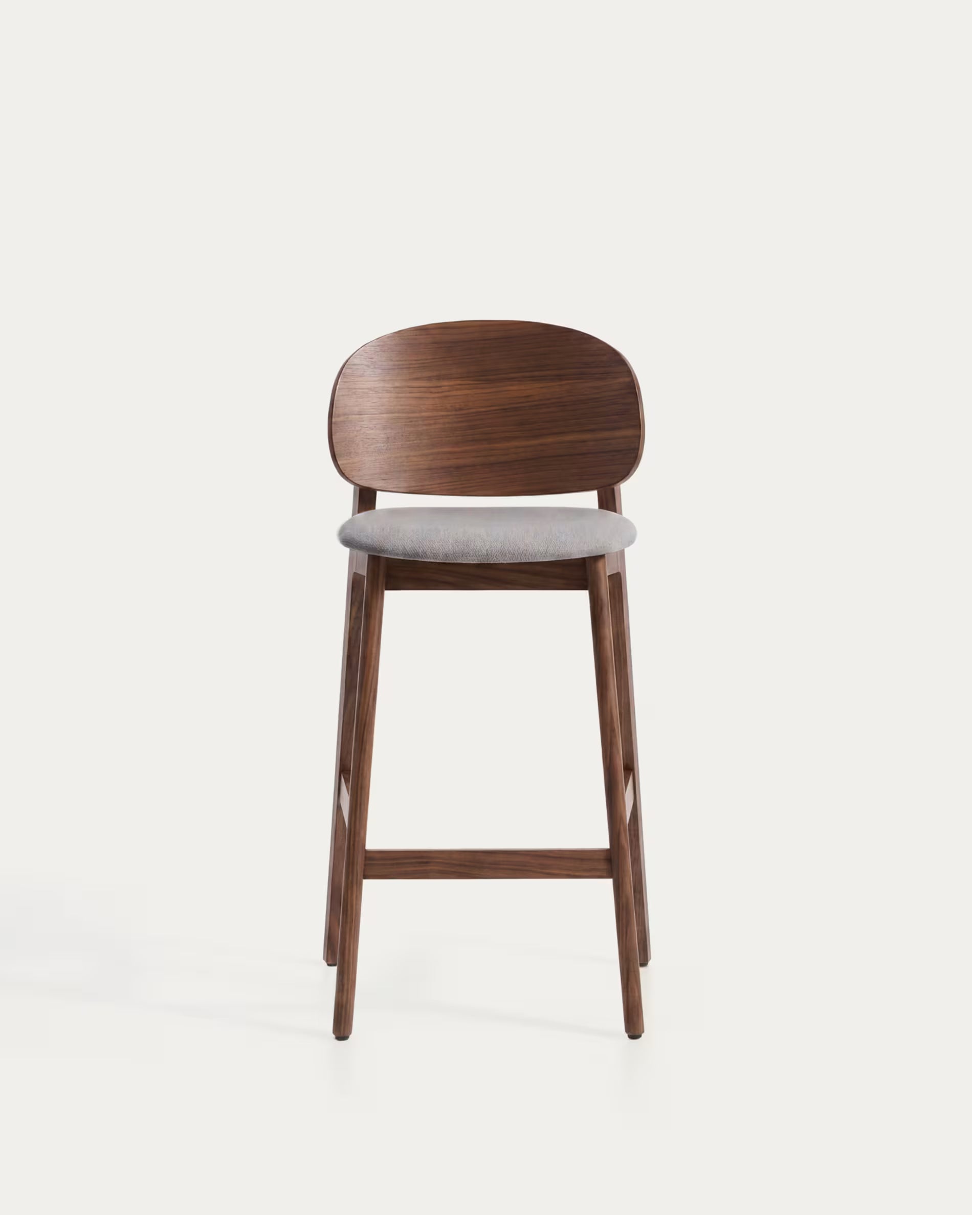 LUDARA Bar Stool in Brown Chenille with a Dark Veneered Oak Base