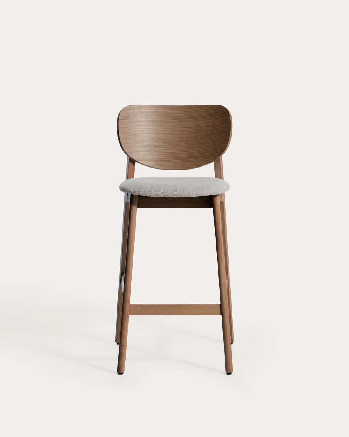 LUDARA Bar Stool in Brown Chenille with a Dark Veneered Oak Base