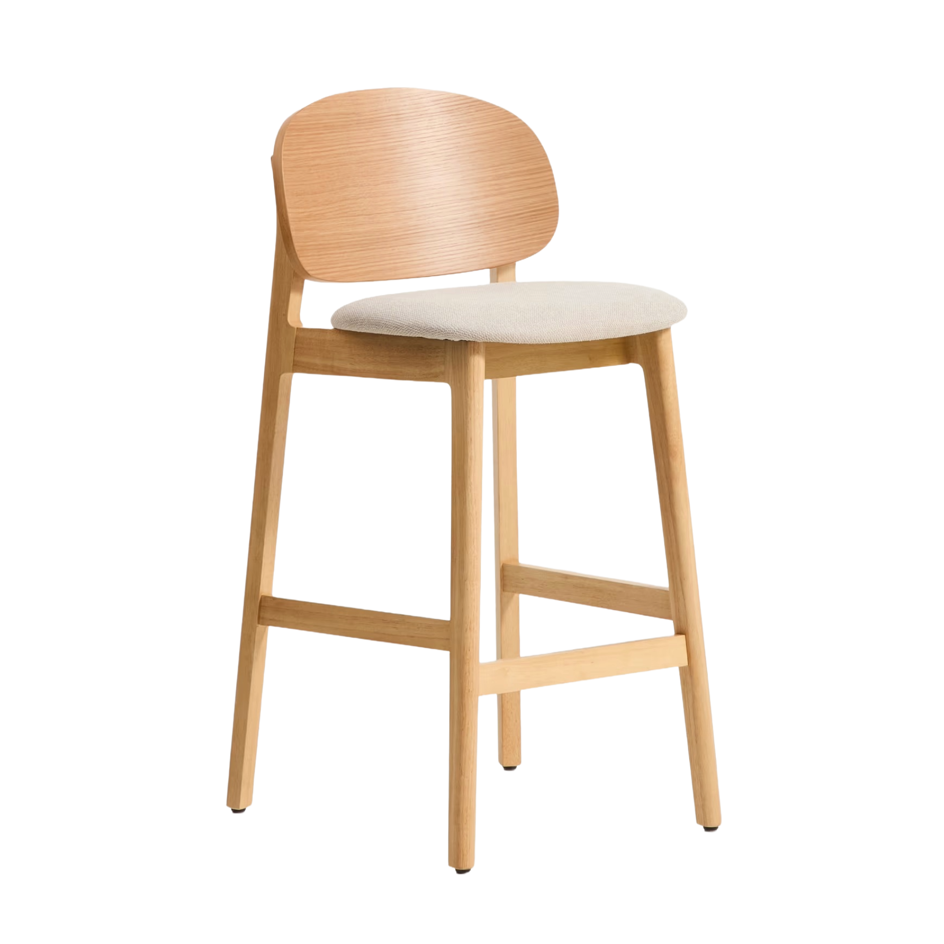 LUDARA Bar Stool in Beige Chenille with a Veneered Oak Base